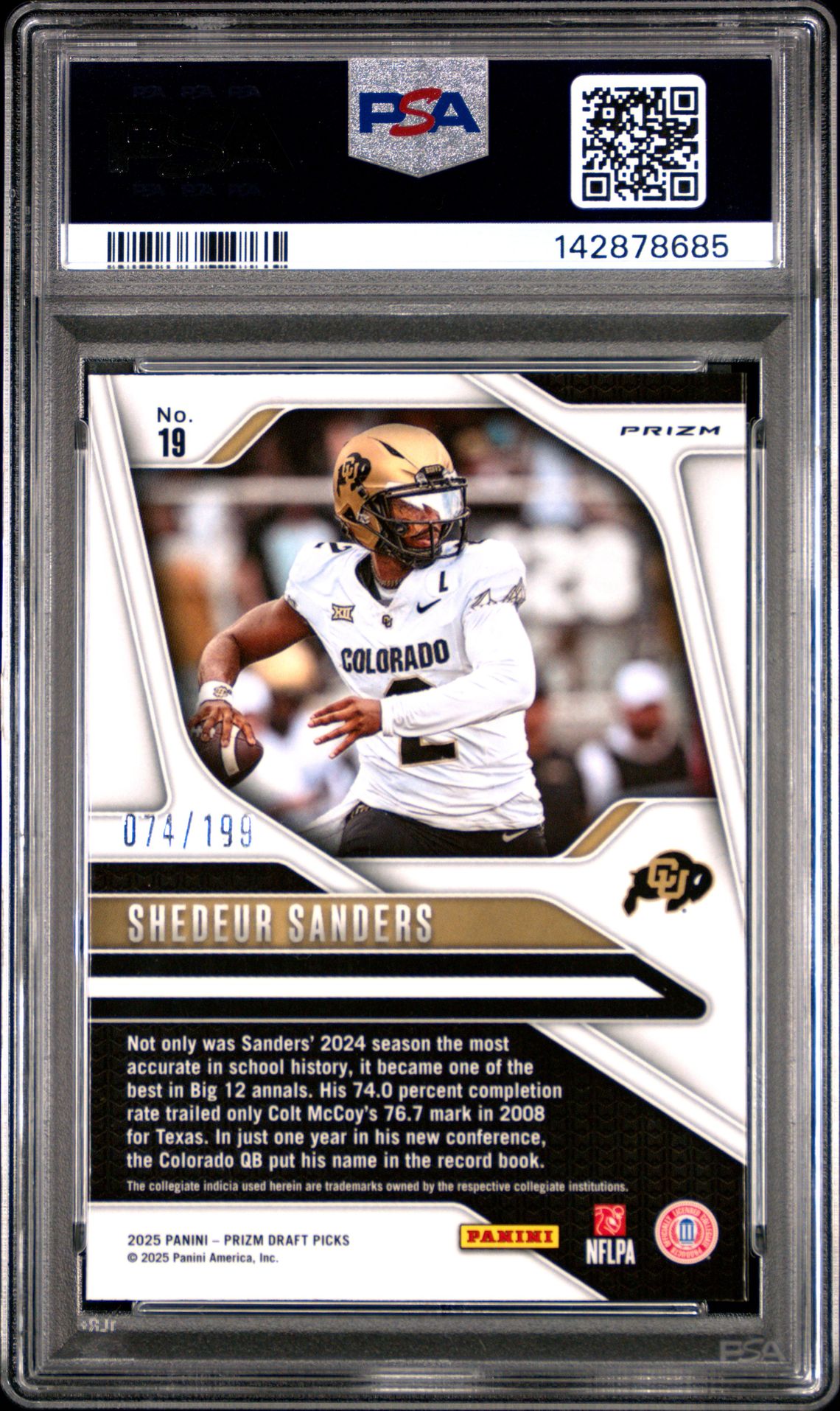 2025 Panini Prizm Draft Picks Shedeur Sanders #19 (Purple Ice) Gem Mt 10 back