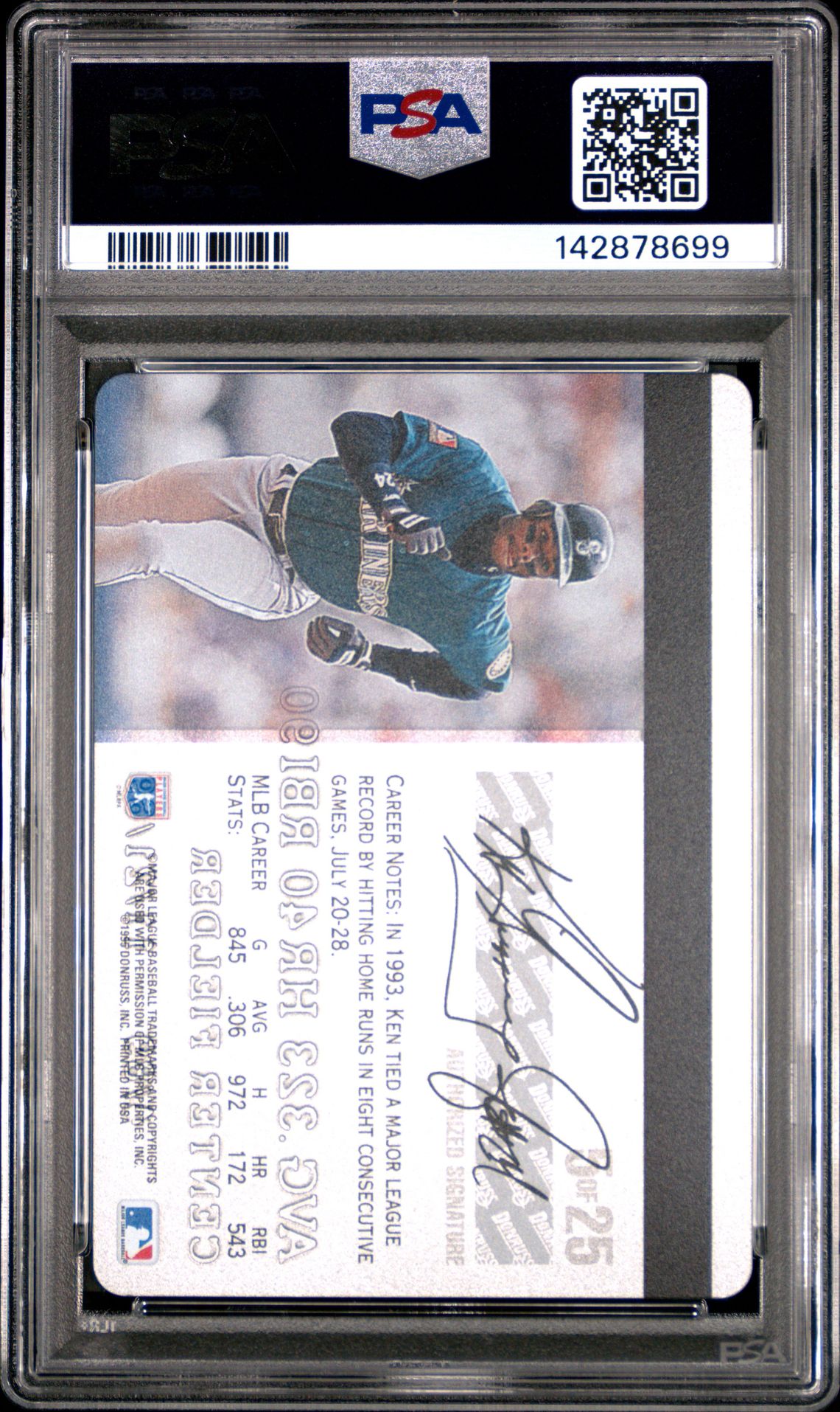 1995 Studio Ken Griffey Jr. #5 (Platinum) Gem Mt 10 back