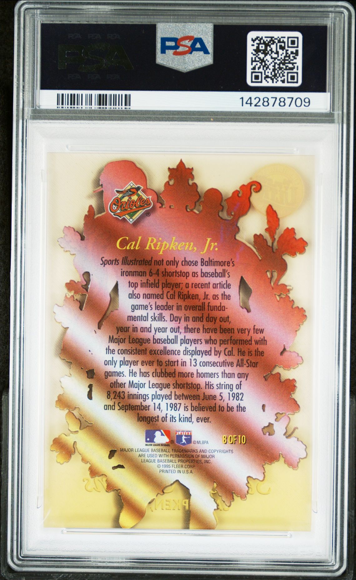 1996 Ultra Season Crowns Cal Ripken Jr. #8 (Season Crowns-Gold Med.) Mint 9 back