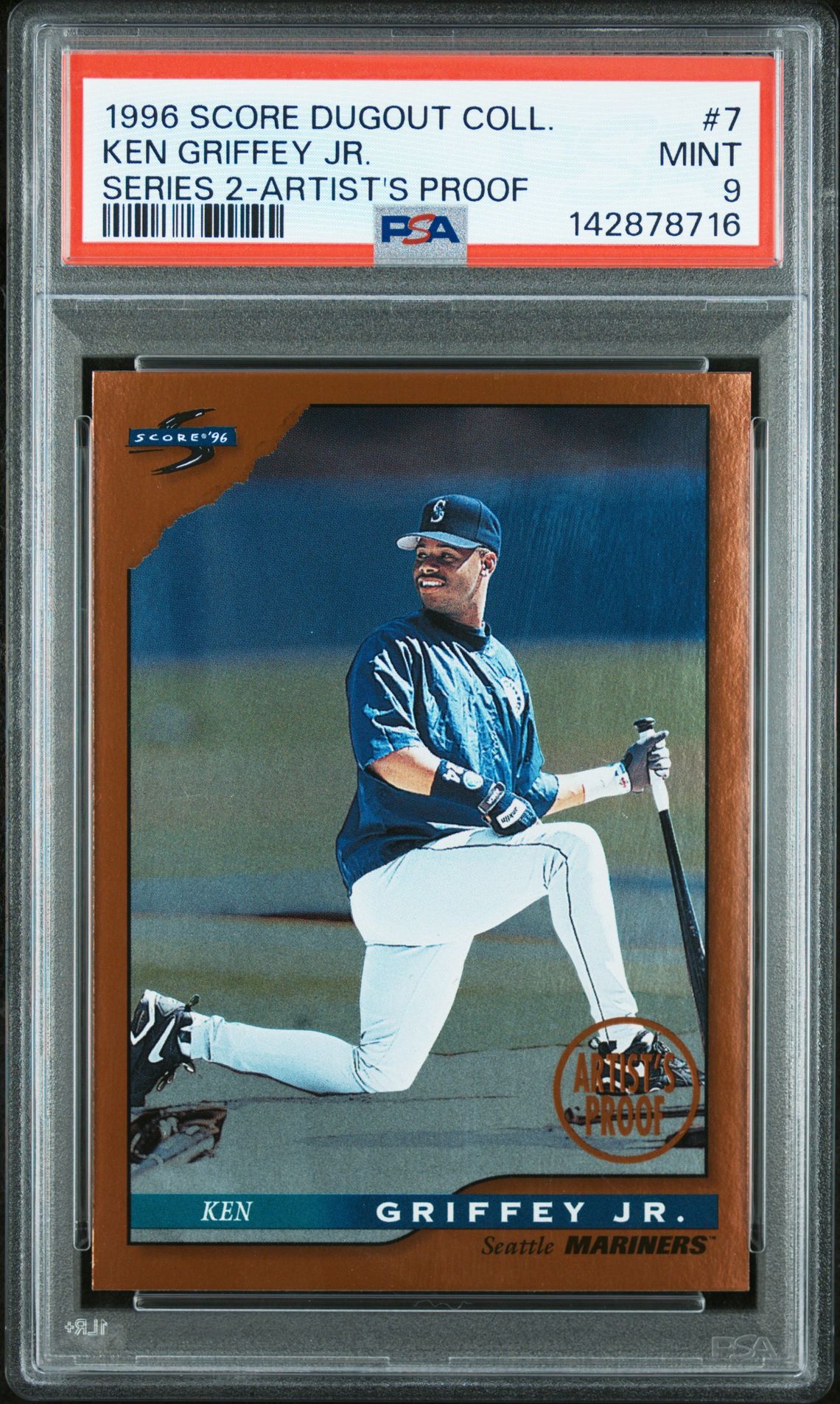 1996 Score Dugout Collection Ken Griffey Jr. #7 (Series 2-Artist's Proof) Mint 9 front