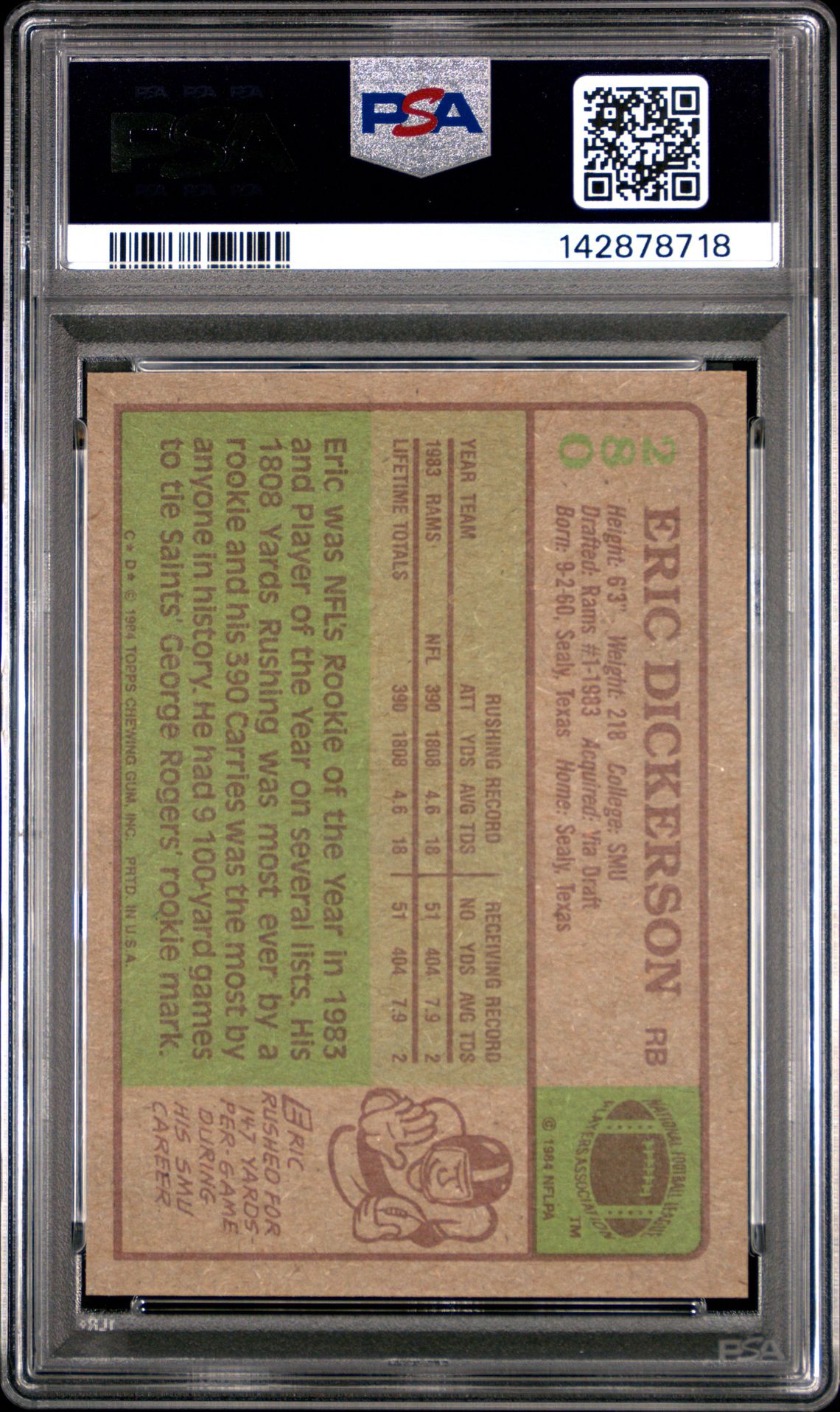 1984 Topps Eric Dickerson #280 Mint 9 back