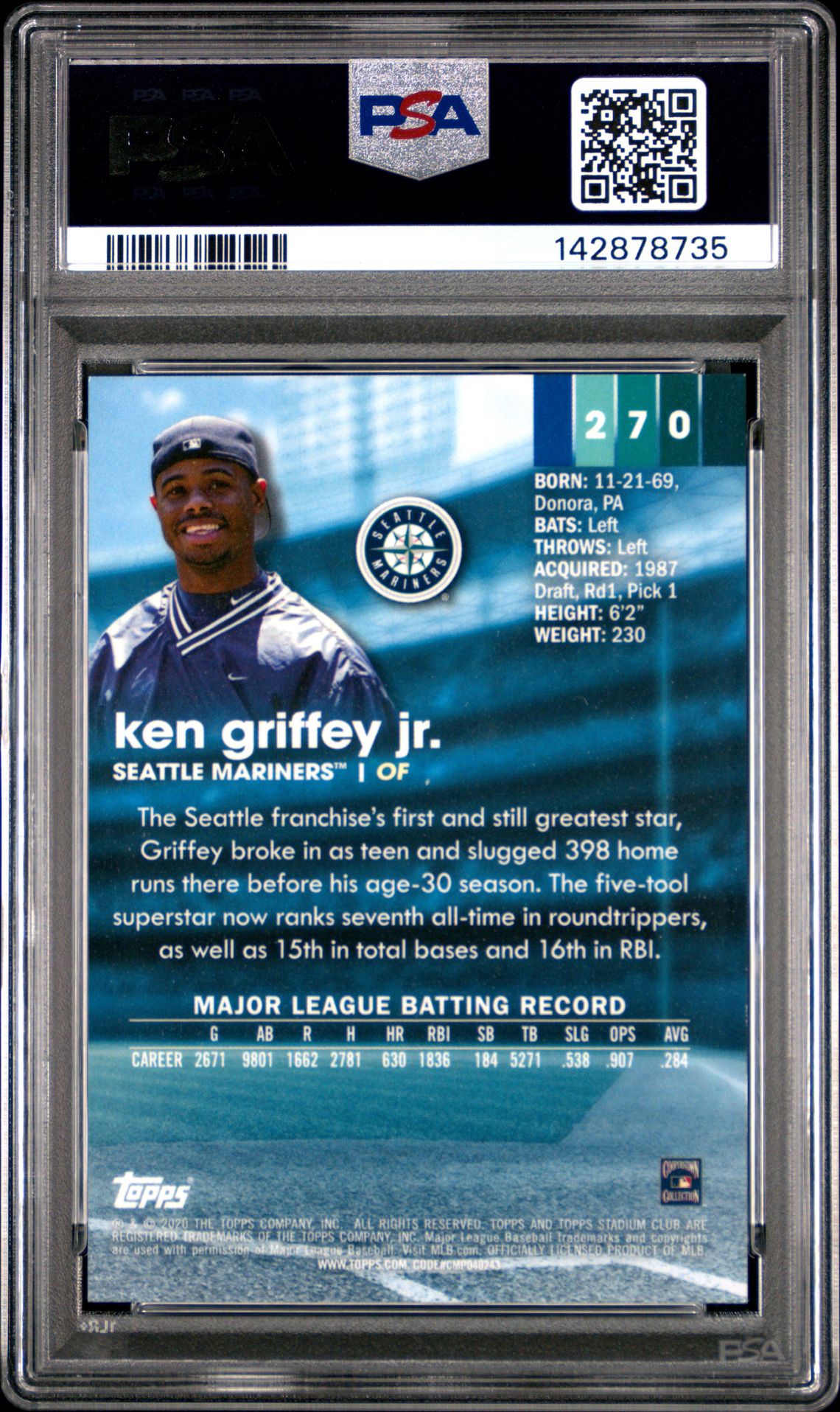 2020 Stadium Club Chrome Ken Griffey Jr. #270 (X-Fractor) Gem Mt 10 back