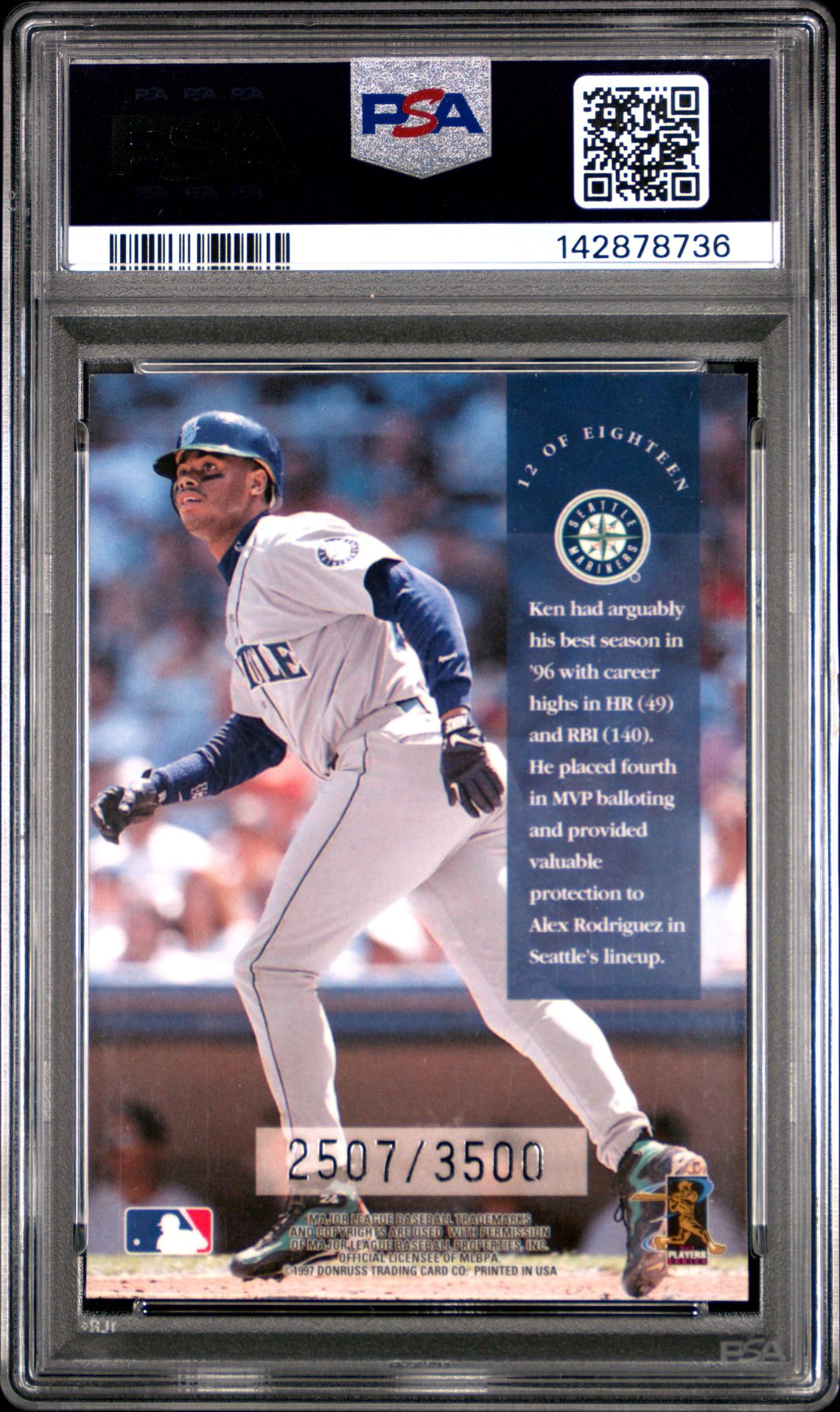 1997 Leaf Dress For Success Ken Griffey Jr. #12 (Dress For Success) Gem Mt 10 back