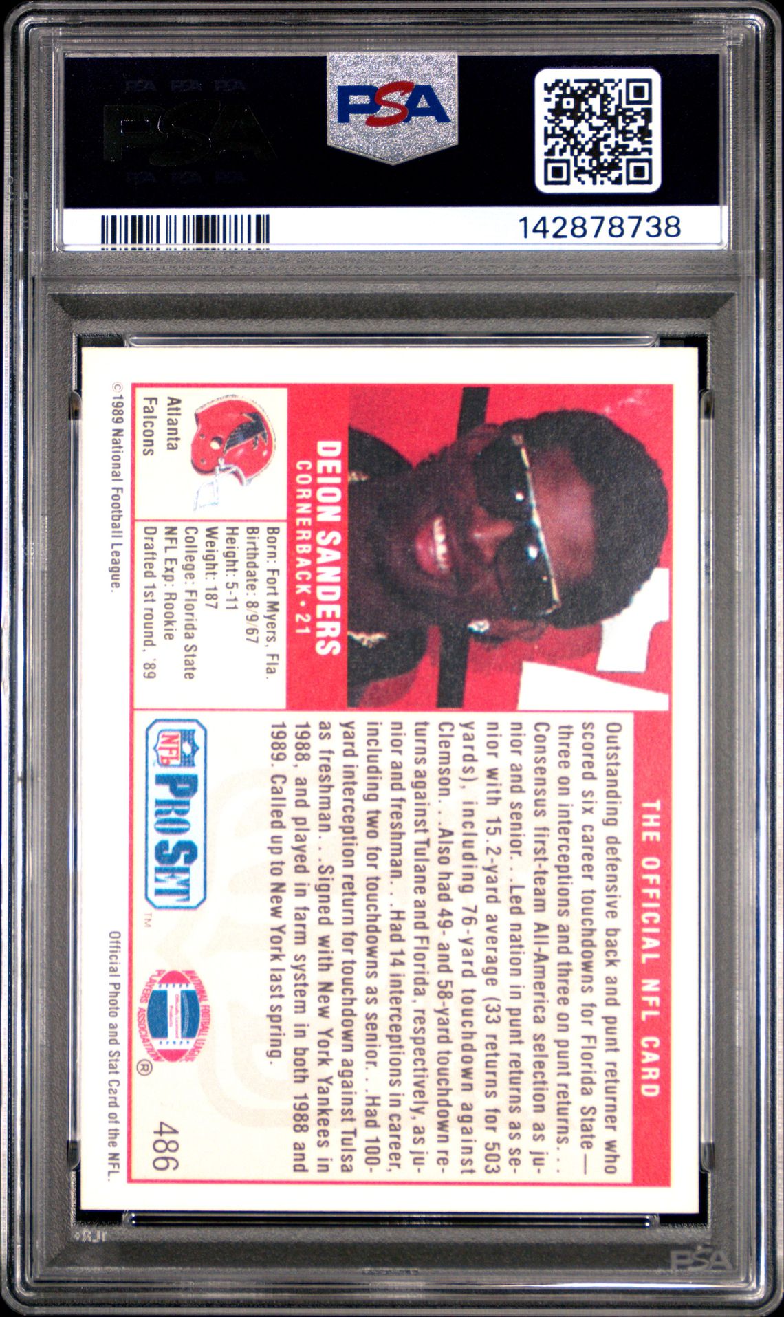 1989 Pro Set Deion Sanders #486 Mint 9 back