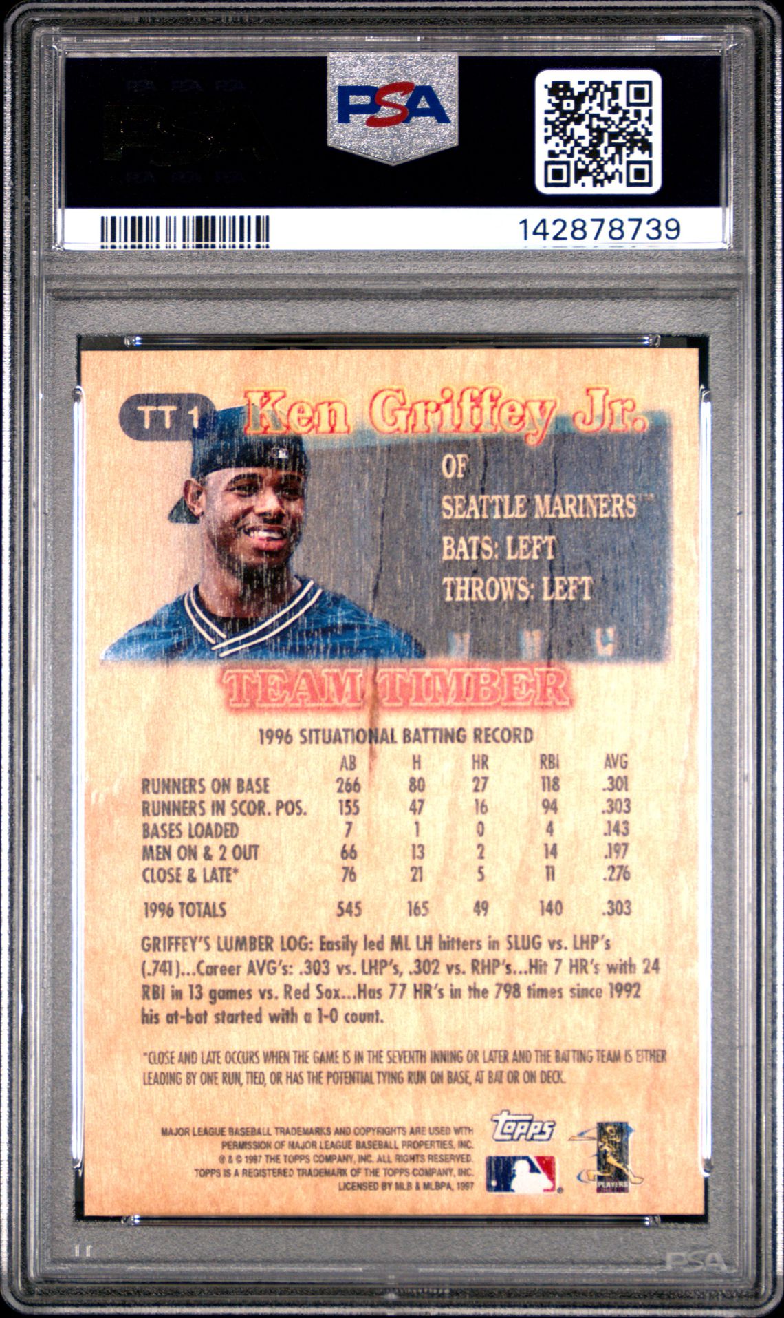 1997 Topps Team Timber Ken Griffey Jr. #Tt1 Gem Mt 10 back