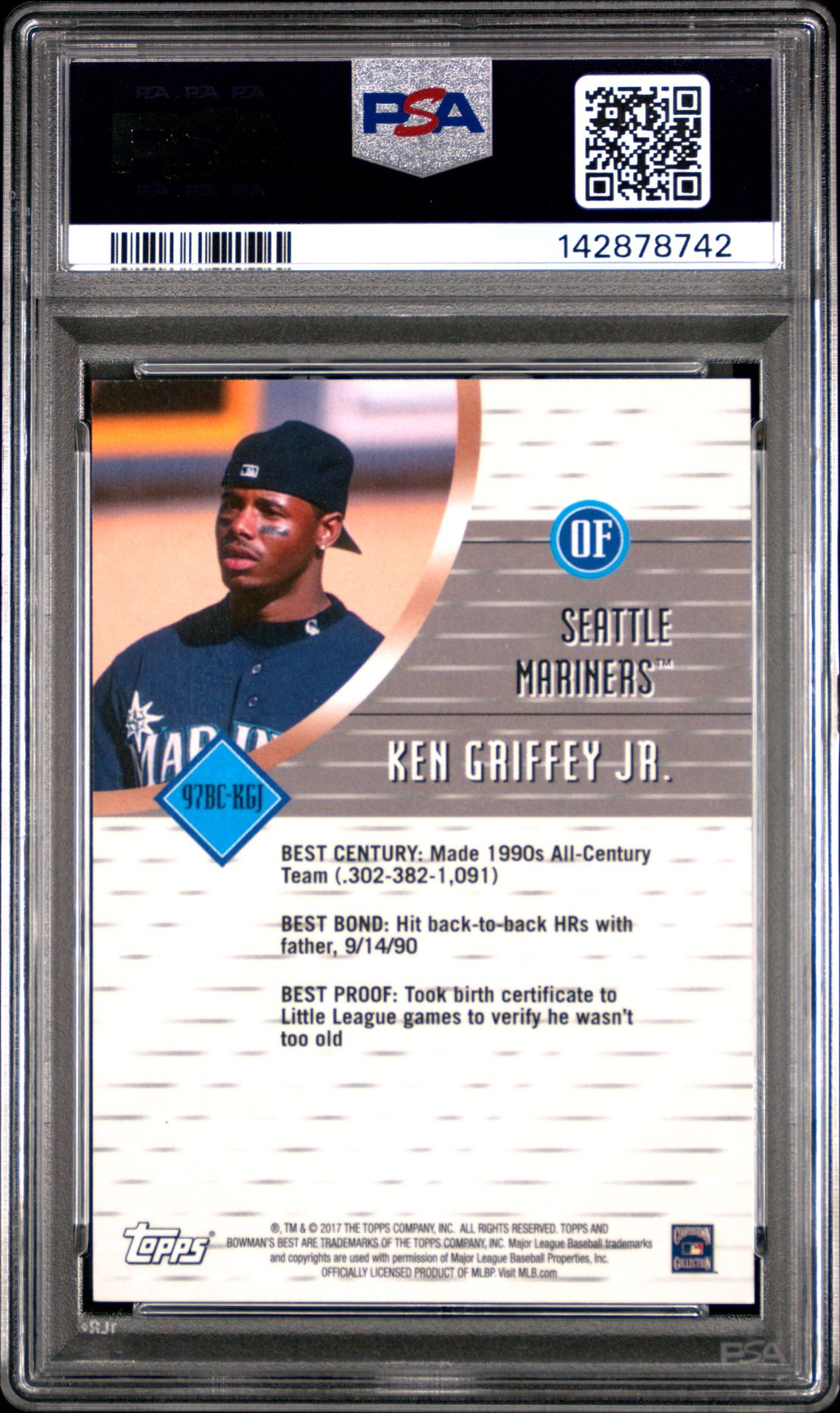 2017 Bowman's Best 1997 Best Cuts Ken Griffey Jr. #Kgj (1997 Best Cuts-Atomic Ref.) Gem Mt 10 back