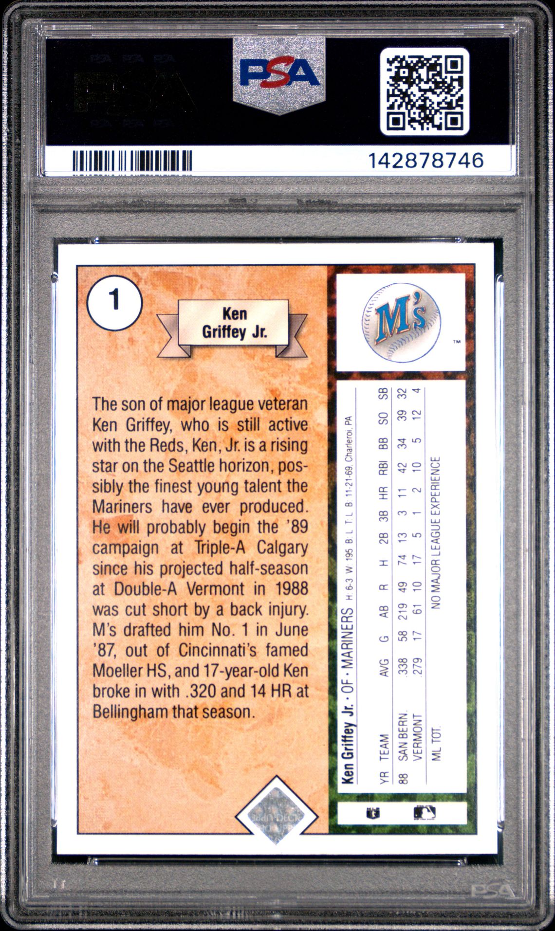 1989 Upper Deck Ken Griffey Jr. #1 (Star Rookie) Nm-Mt 8 back