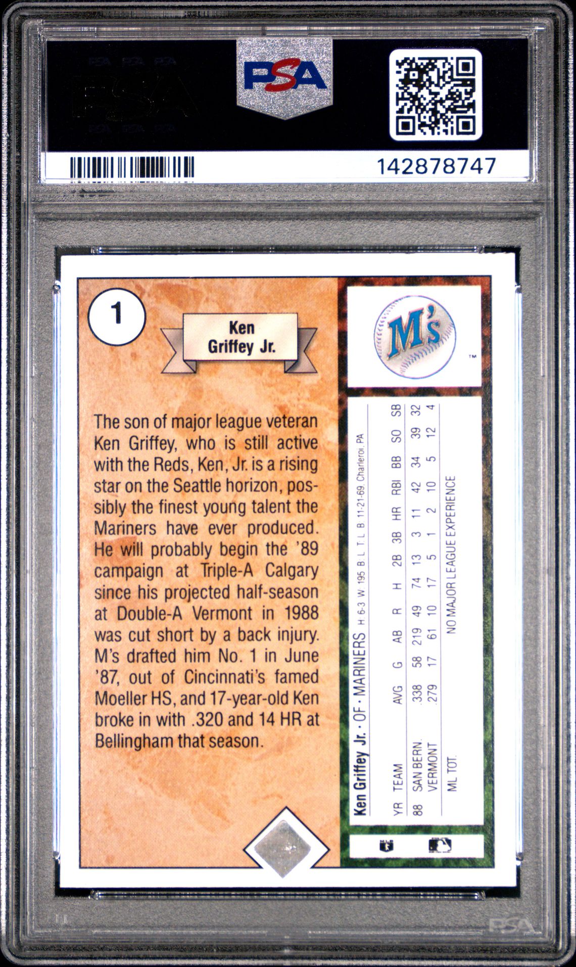 1989 Upper Deck Ken Griffey Jr. #1 (Star Rookie) Nm-Mt 8 back