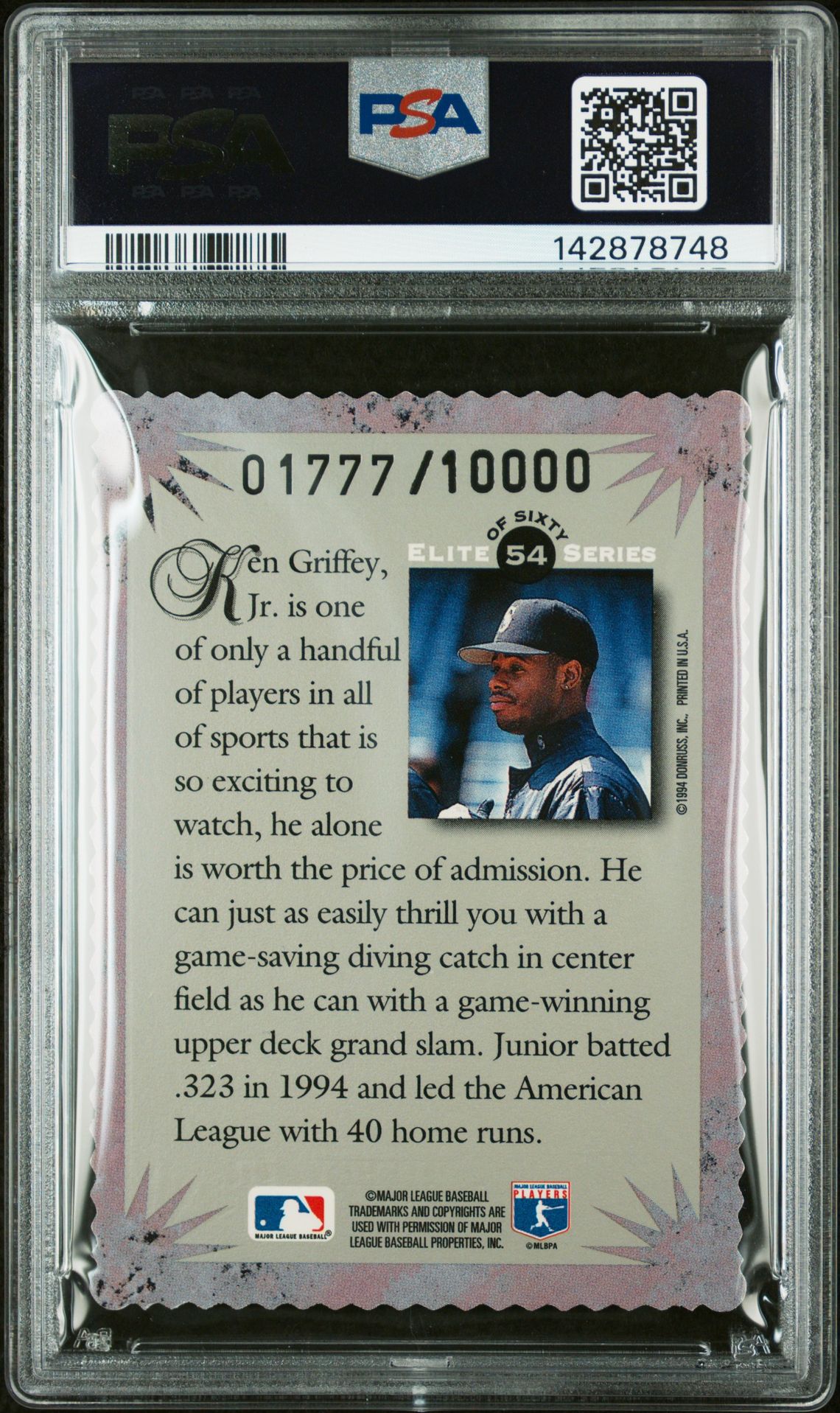 1995 Donruss Elite Ken Griffey Jr. #54 Mint 9 back