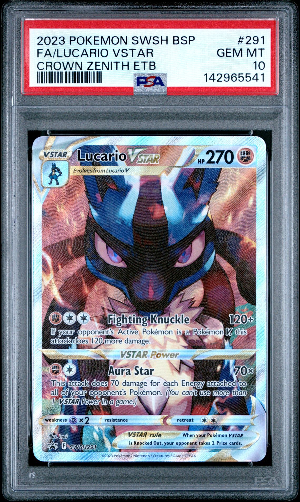 2023 Pokemon Swsh Black Star Promo Fa/Lucario Vstar #291 (Crown Zenith Etb) Gem Mt 10 front
