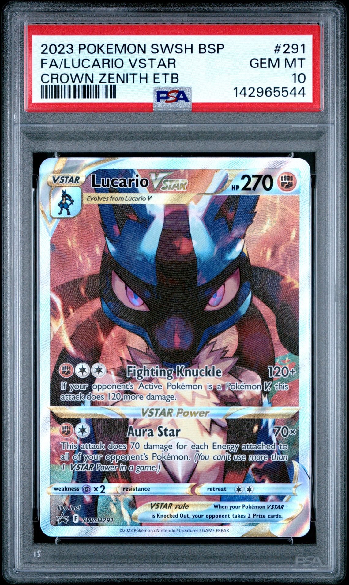 2023 Pokemon Swsh Black Star Promo Fa/Lucario Vstar #291 (Crown Zenith Etb) Gem Mt 10 front