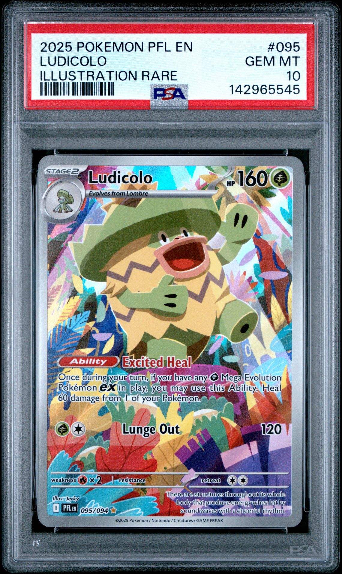 2025 Pokemon Pfl En-Phantasmal Flames Ludicolo #095 (Illustration Rare) Gem Mt 10 front