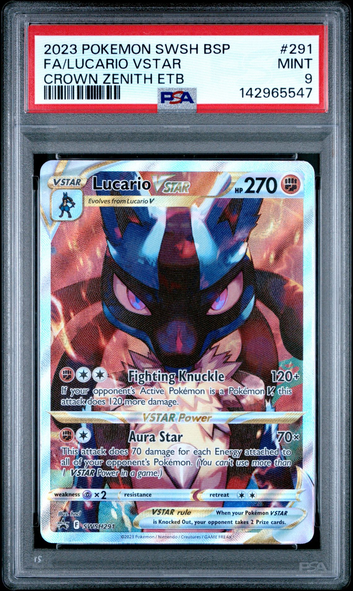 2023 Pokemon Swsh Black Star Promo Fa/Lucario Vstar #291 (Crown Zenith Etb) Mint 9 front