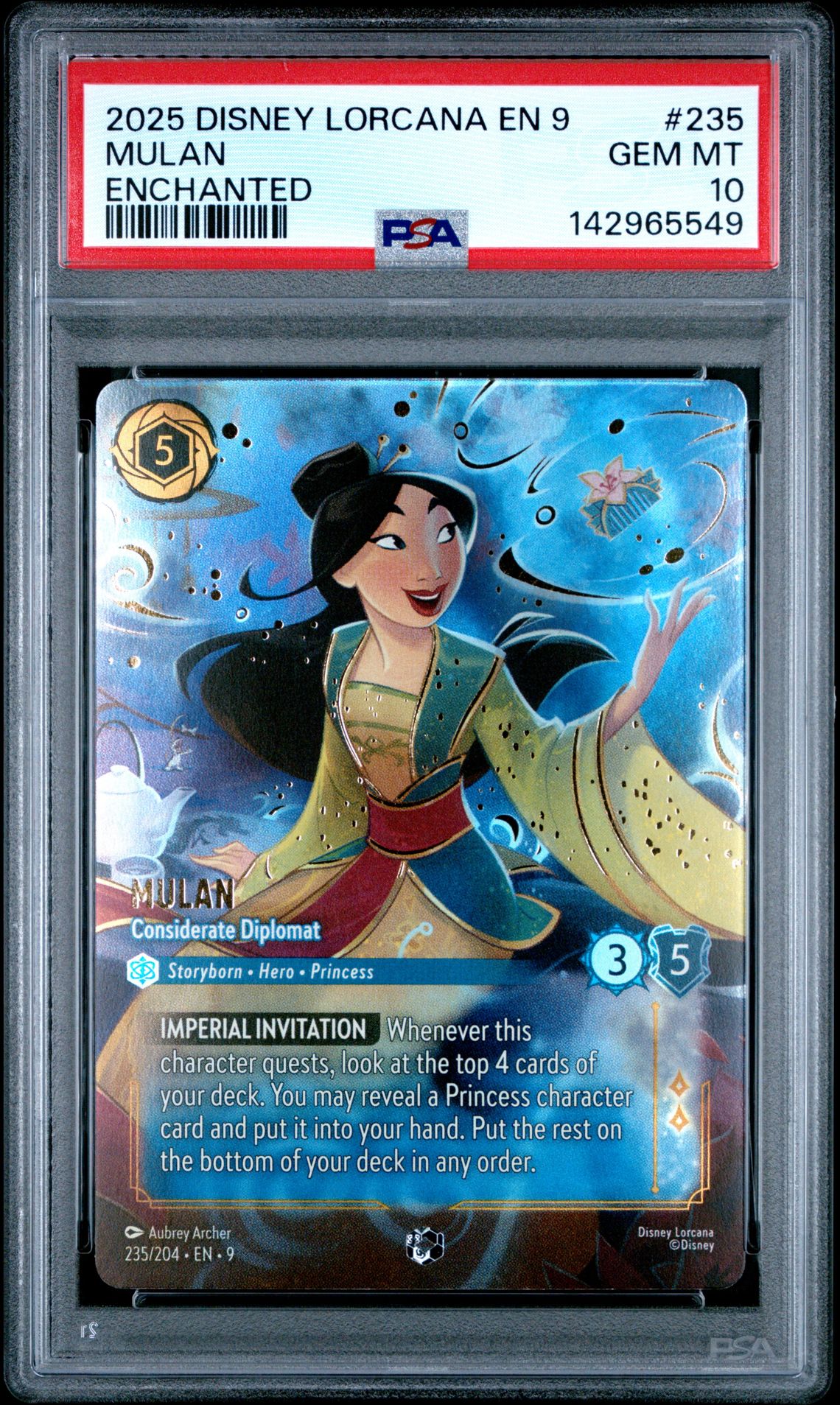 2025 Disney Lorcana En 9-Fabled Mulan #235 (Enchanted) Gem Mt 10 front