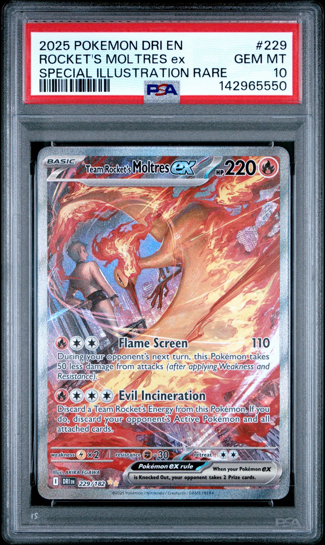 2025 Pokemon Dri En-Destined Rivals Rocket's Moltres Ex #229 (Special Illustration Rare) Gem Mt 10 front