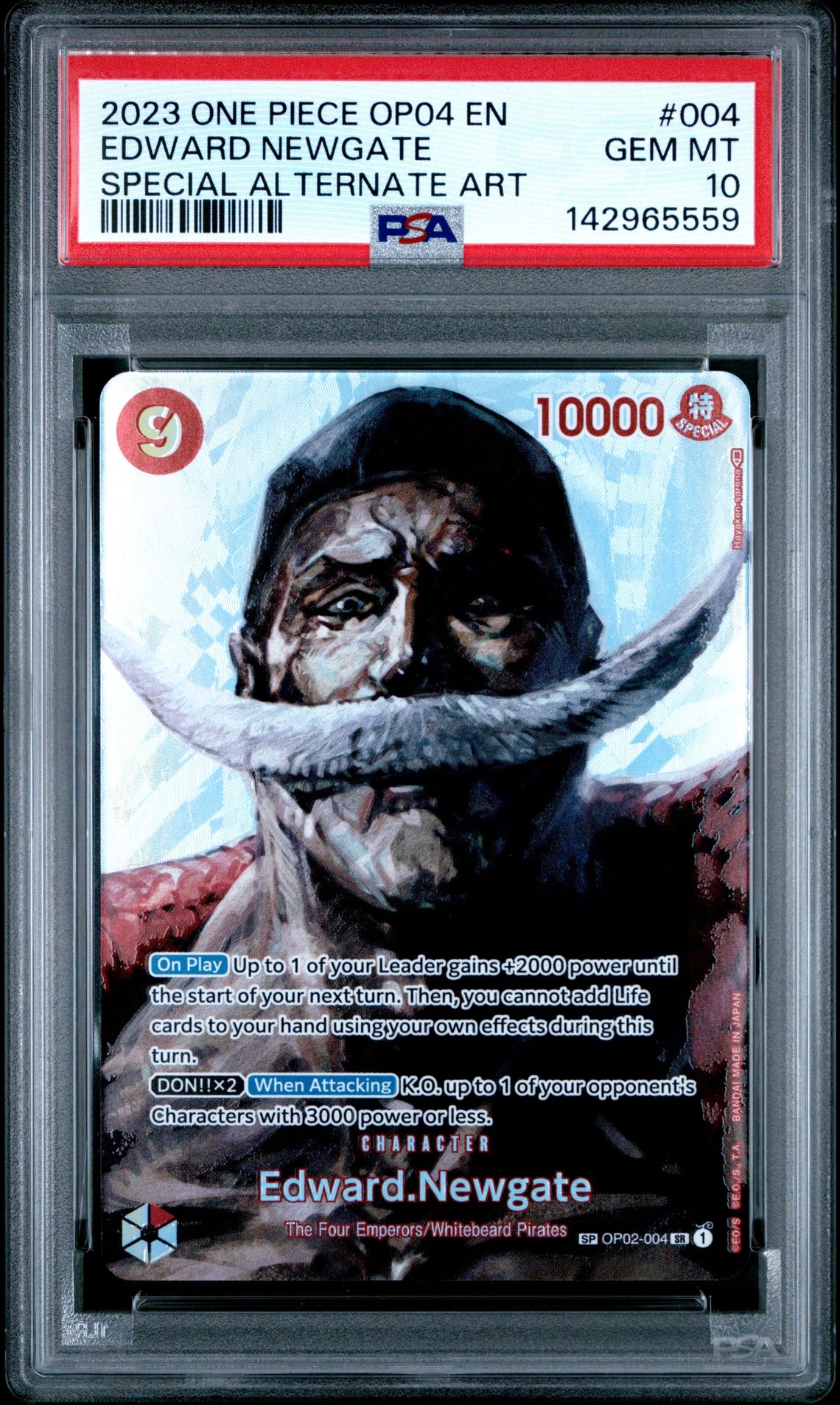 2023 One Piece Op04-Kingdoms Of Intrigue Edward Newgate #004 (Special Alternate Art) Gem Mt 10 front view - PSA graded GEM MT 10