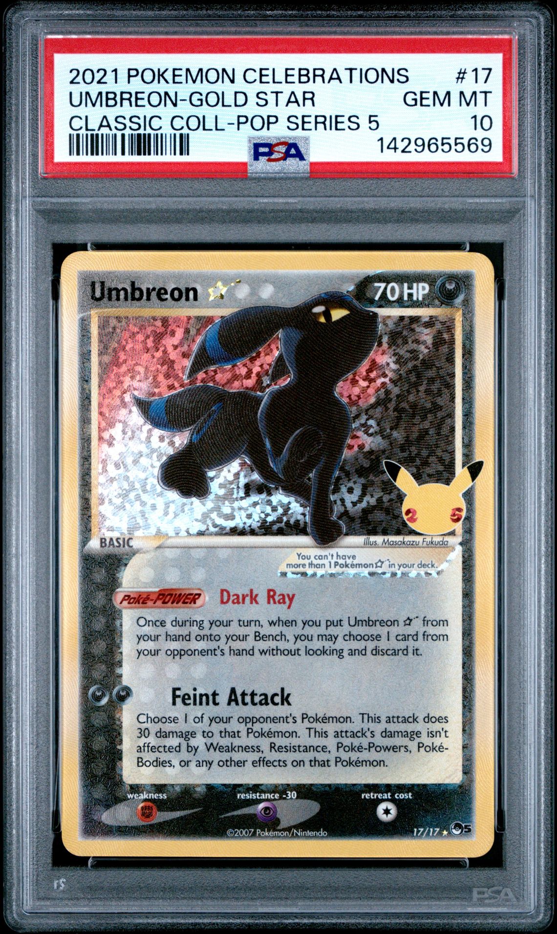 2021 Pokemon Celebrations Classic Collection Umbreon-Gold Star #17 (Classic Coll-Pop Series 5) Gem Mt 10 front