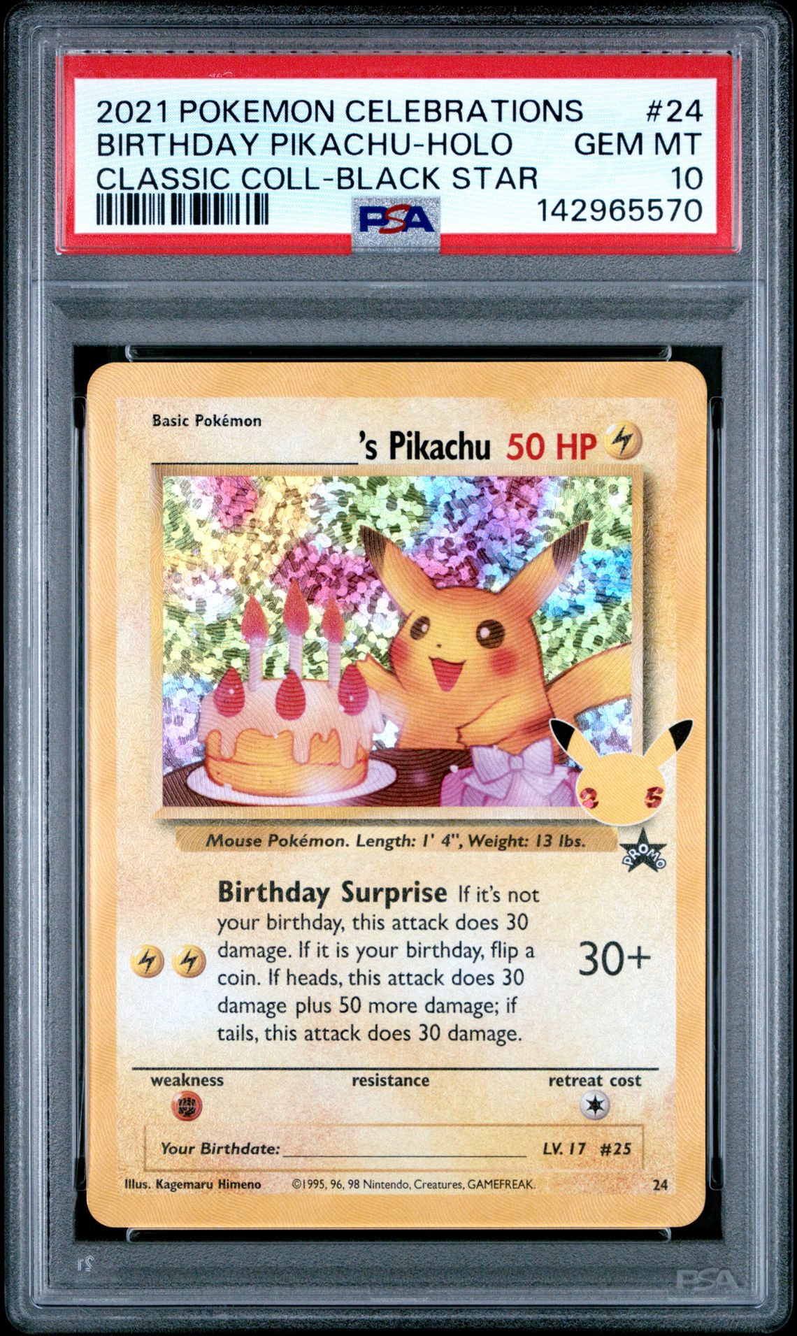 2021 Pokemon Celebrations Classic Collection Birthday Pikachu-Holo #24 (Classic Coll-Black Star) Gem Mt 10 front