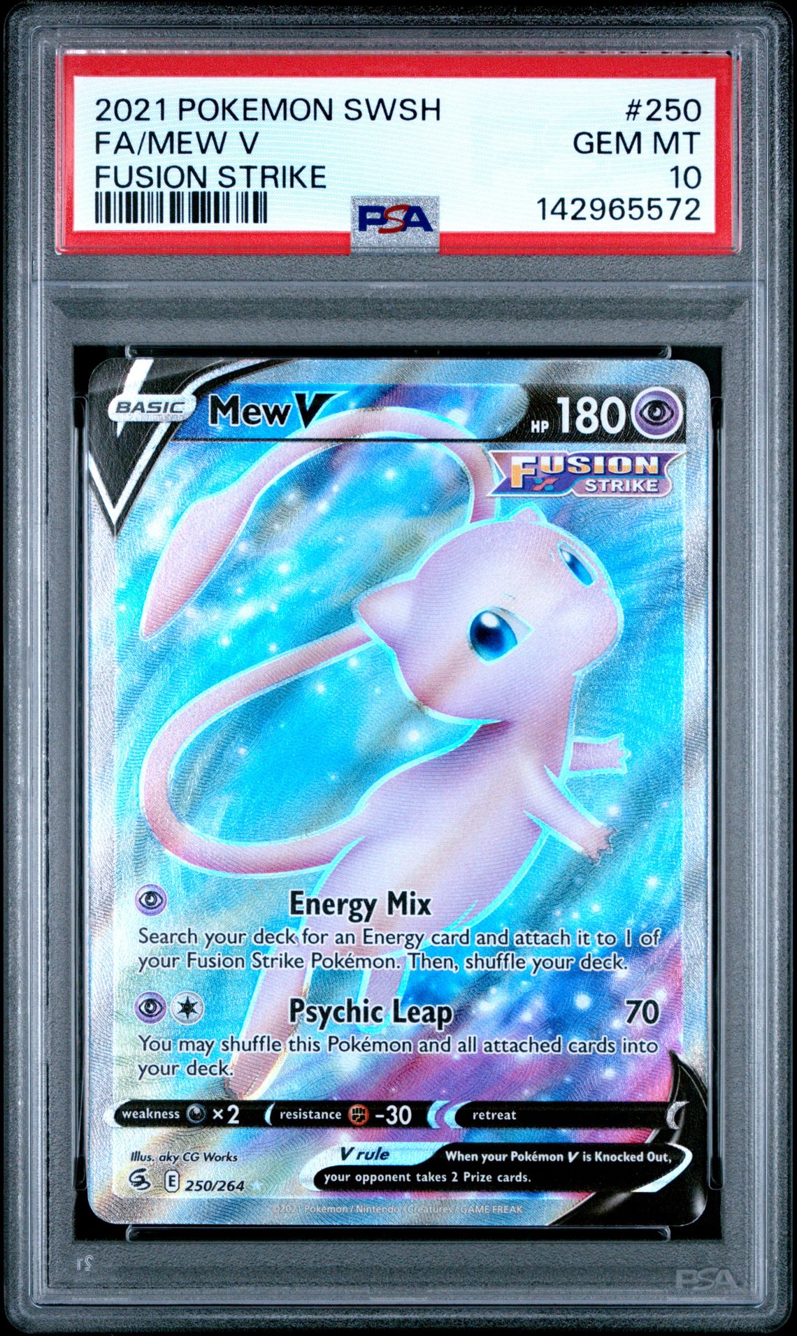 2021 Pokemon Sword & Shield Fusion Strike Fa/Mew V #250 (Fusion Strike) Gem Mt 10 front