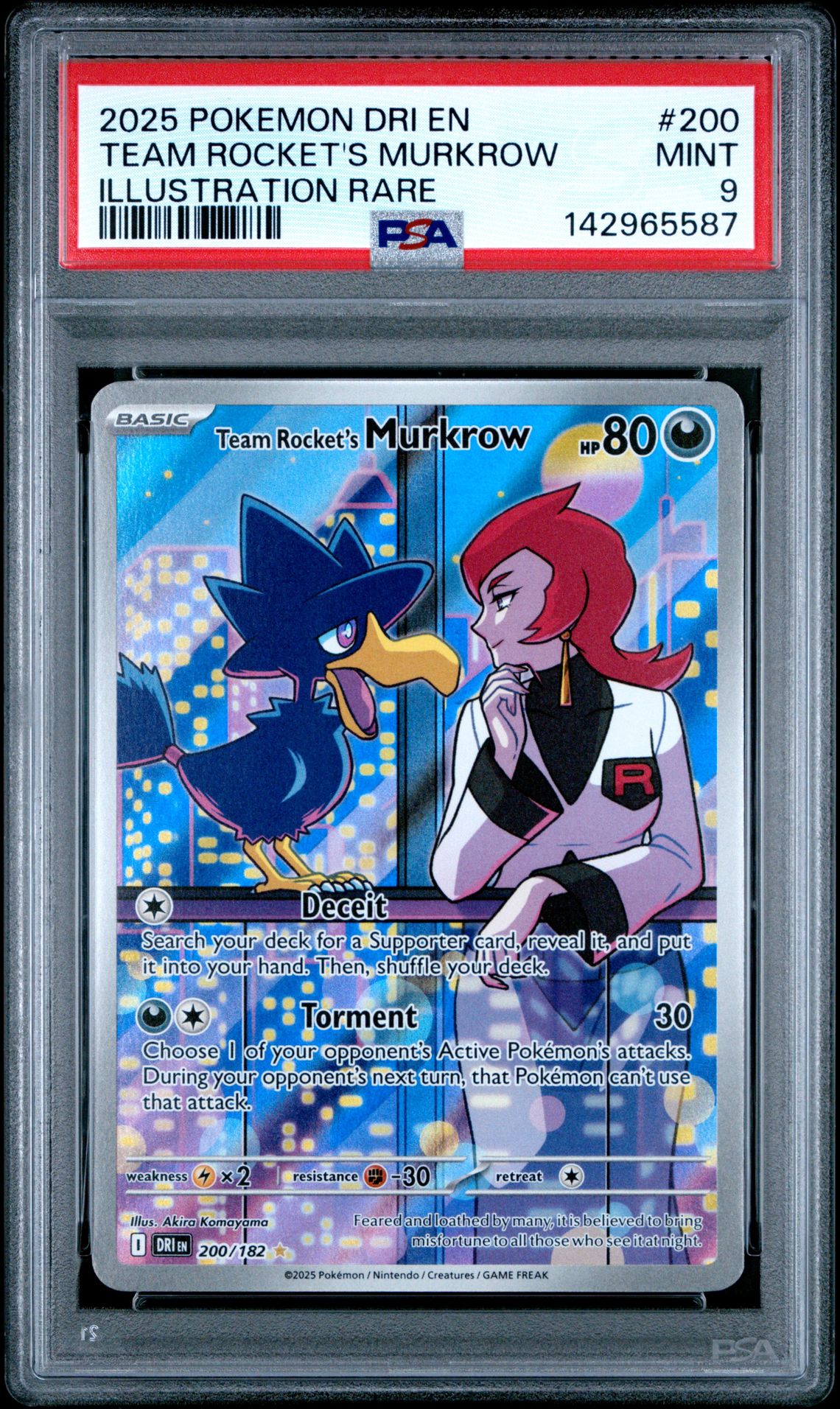 2025 Pokemon Dri En-Destined Rivals Team Rocket's Murkrow #200 (Illustration Rare) Mint 9 front