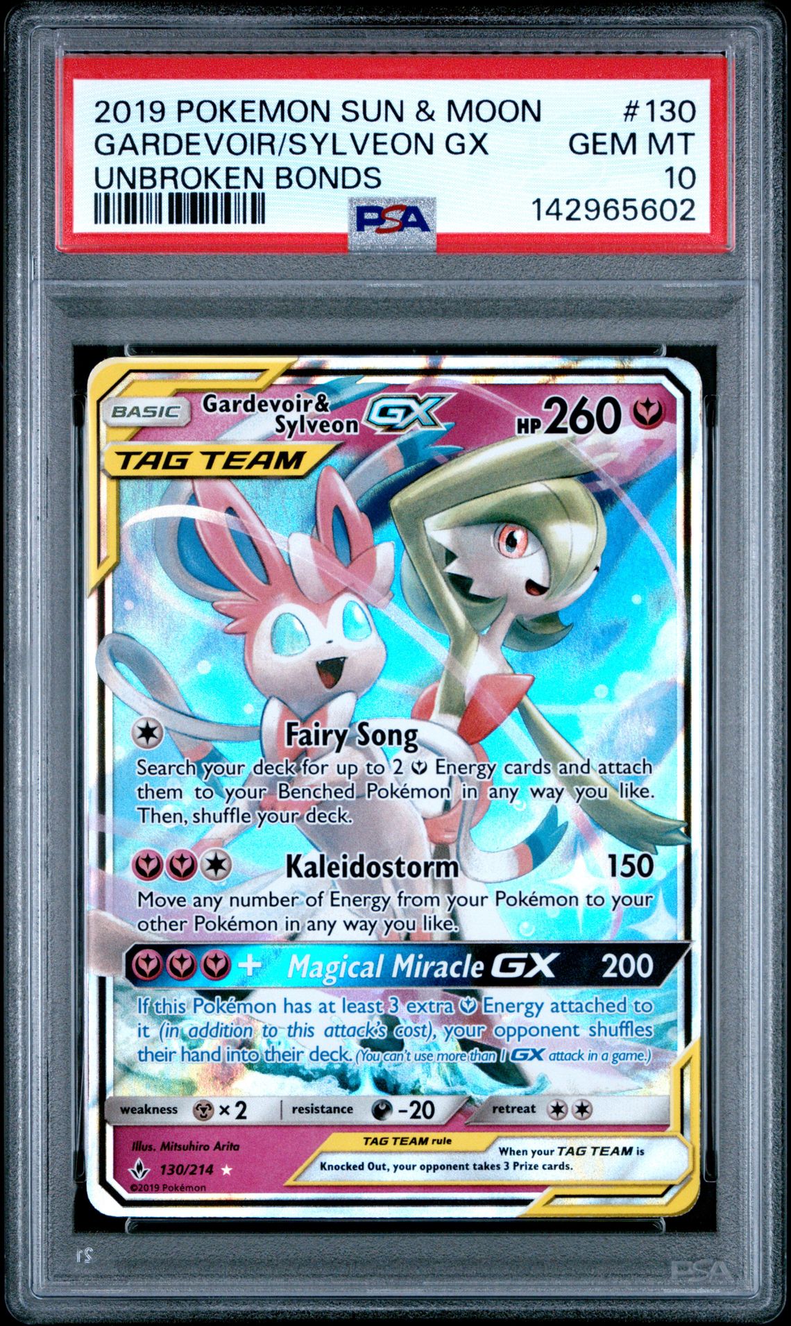 2019 Pokemon Sun & Moon Unbroken Bonds Gardevoir/Sylveon Gx #130 (Unbroken Bonds) Gem Mt 10 front
