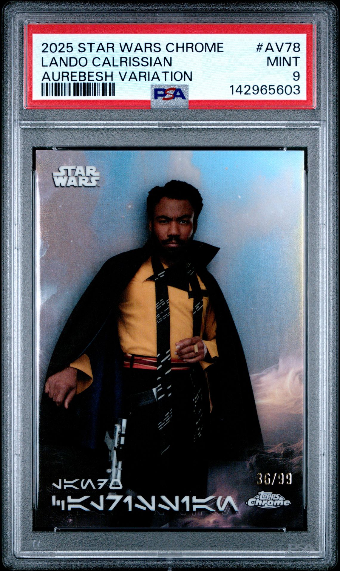 2025 Topps Chrome Star Wars Lando Calrissian #Av78 (Aurebesh Variation) Mint 9 front