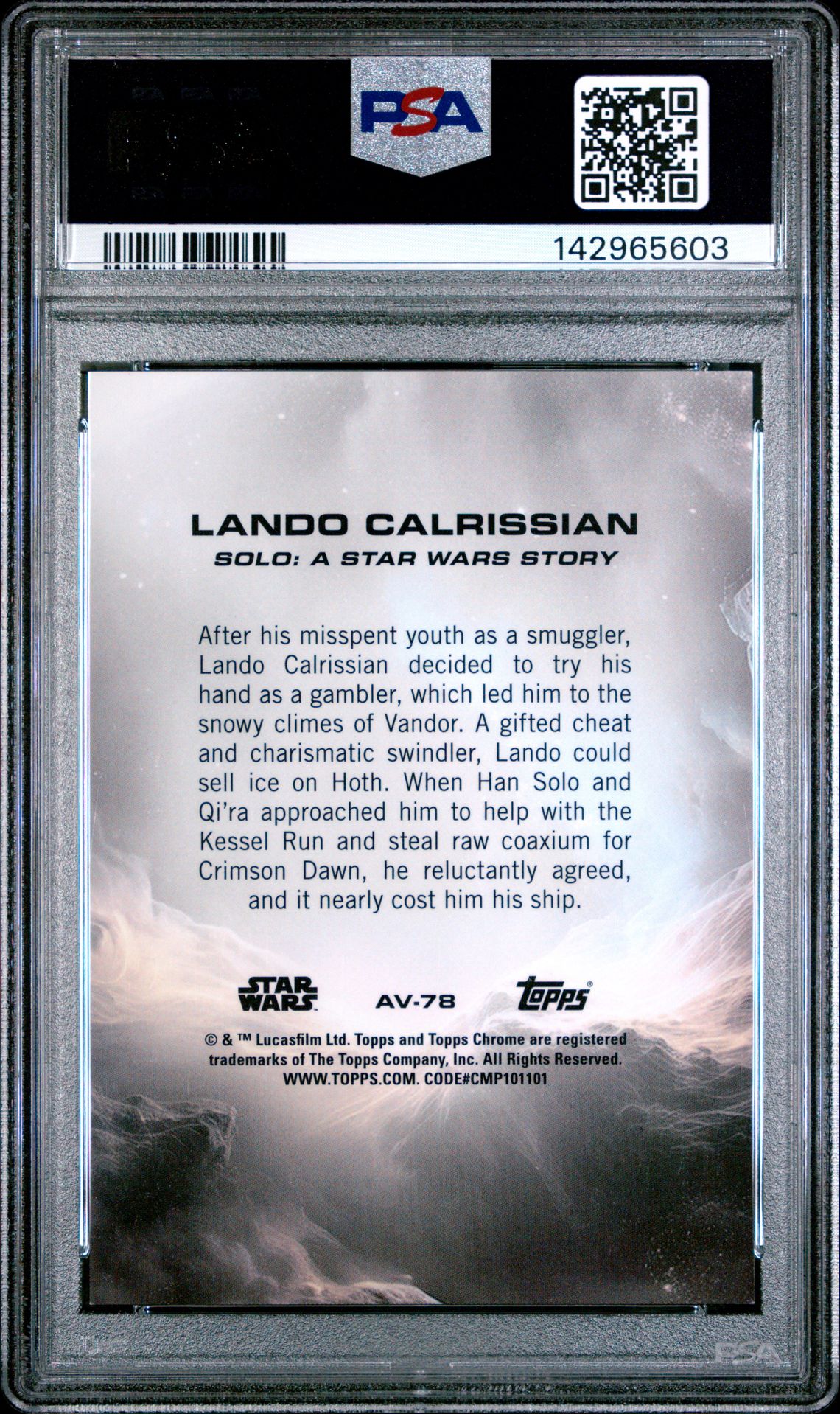 2025 Topps Chrome Star Wars Lando Calrissian #Av78 (Aurebesh Variation) Mint 9 back