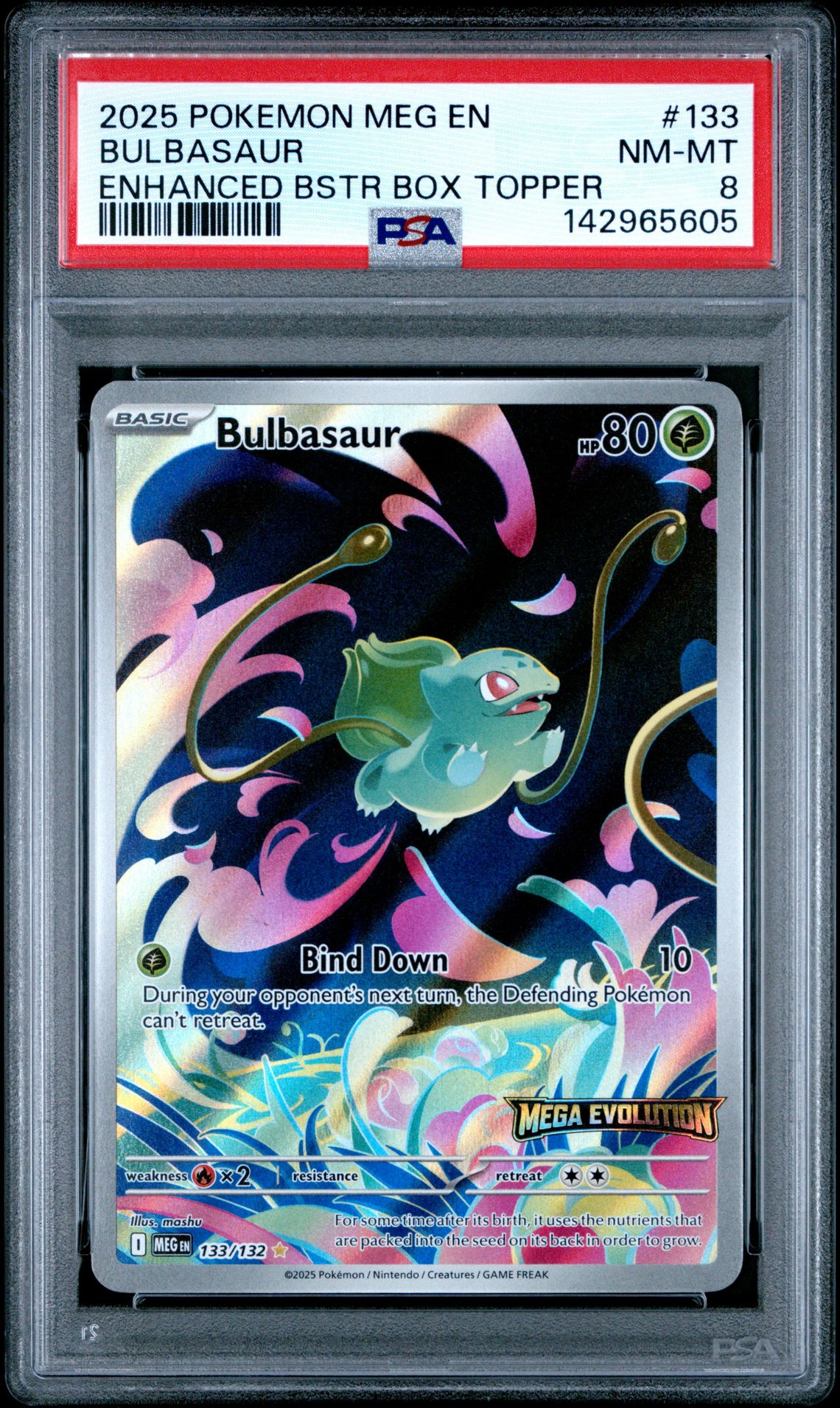 2025 Pokemon Meg En-Mega Evolution Bulbasaur #133 (Enhanced Bstr Box Topper) Nm-Mt 8 front