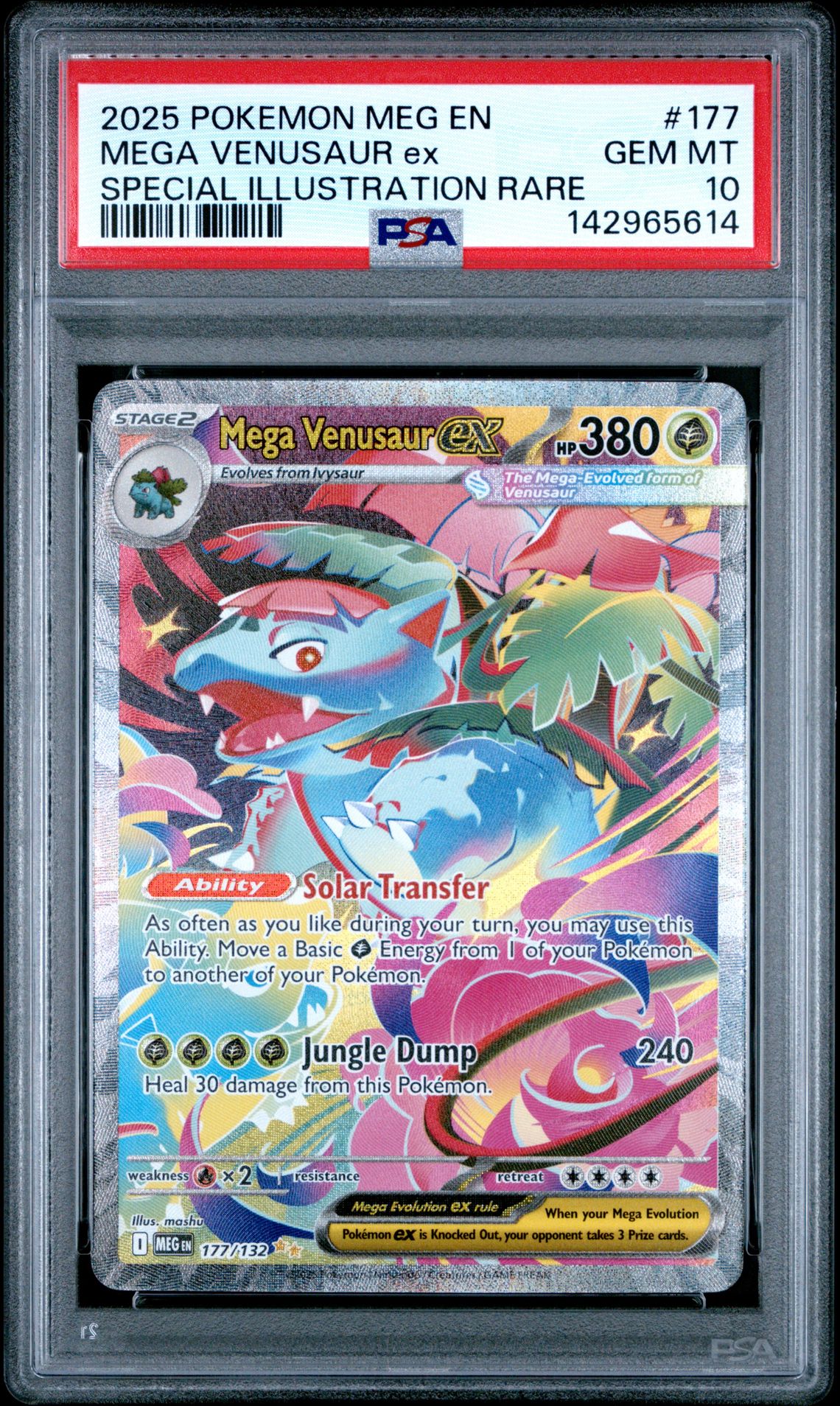 2025 Pokemon Meg En-Mega Evolution Mega Venusaur Ex #177 (Special Illustration Rare) Gem Mt 10 front view - PSA graded GEM MT 10