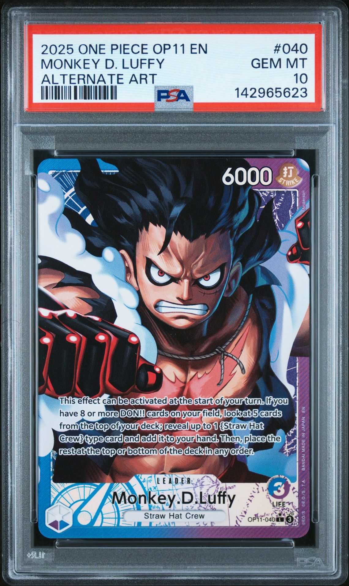 2025 One Piece Op11-A Fist Of Divine Speed Monkey D. Luffy #040 (Alternate Art) Gem Mt 10 front