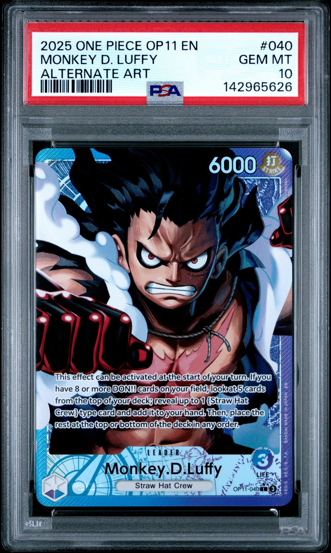 2025 One Piece Op11-A Fist Of Divine Speed Monkey D. Luffy #040 (Alternate Art) Gem Mt 10 front