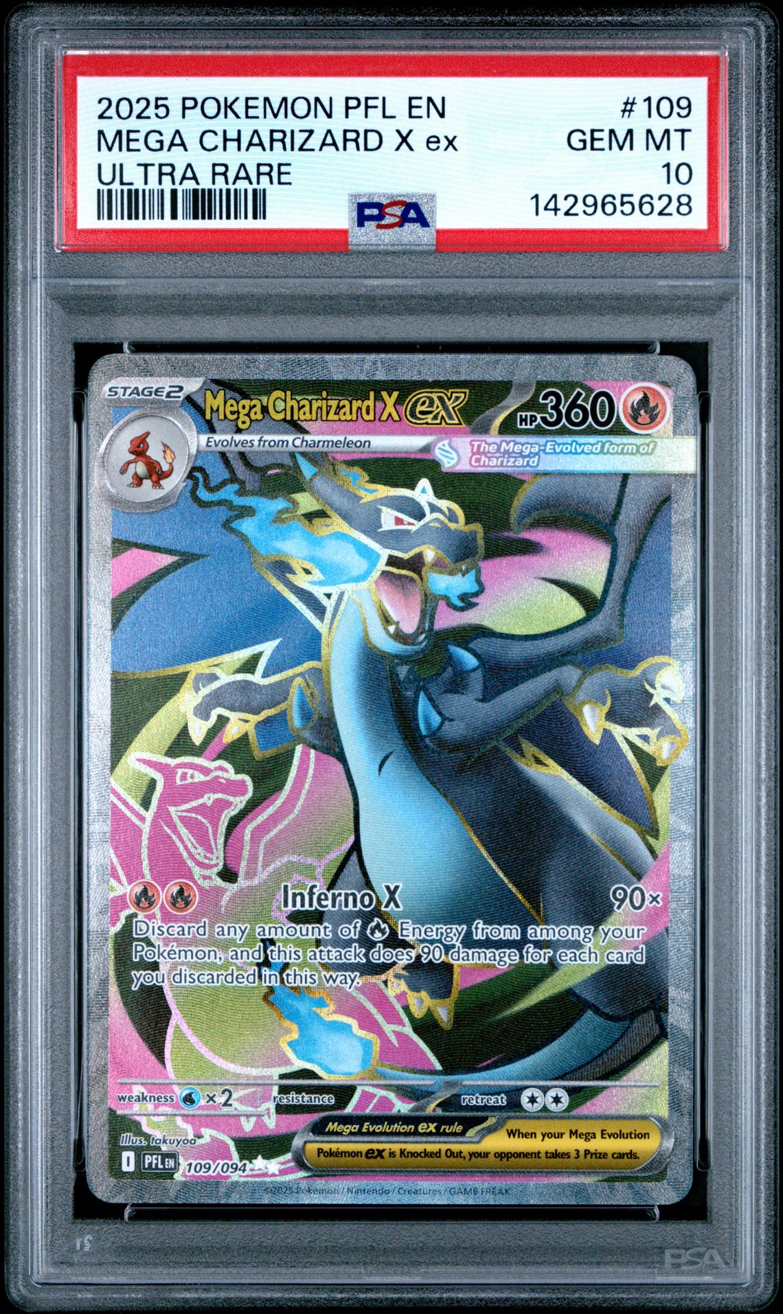 2025 Pokemon Pfl En-Phantasmal Flames Mega Charizard X Ex #109 (Ultra Rare) Gem Mt 10 front