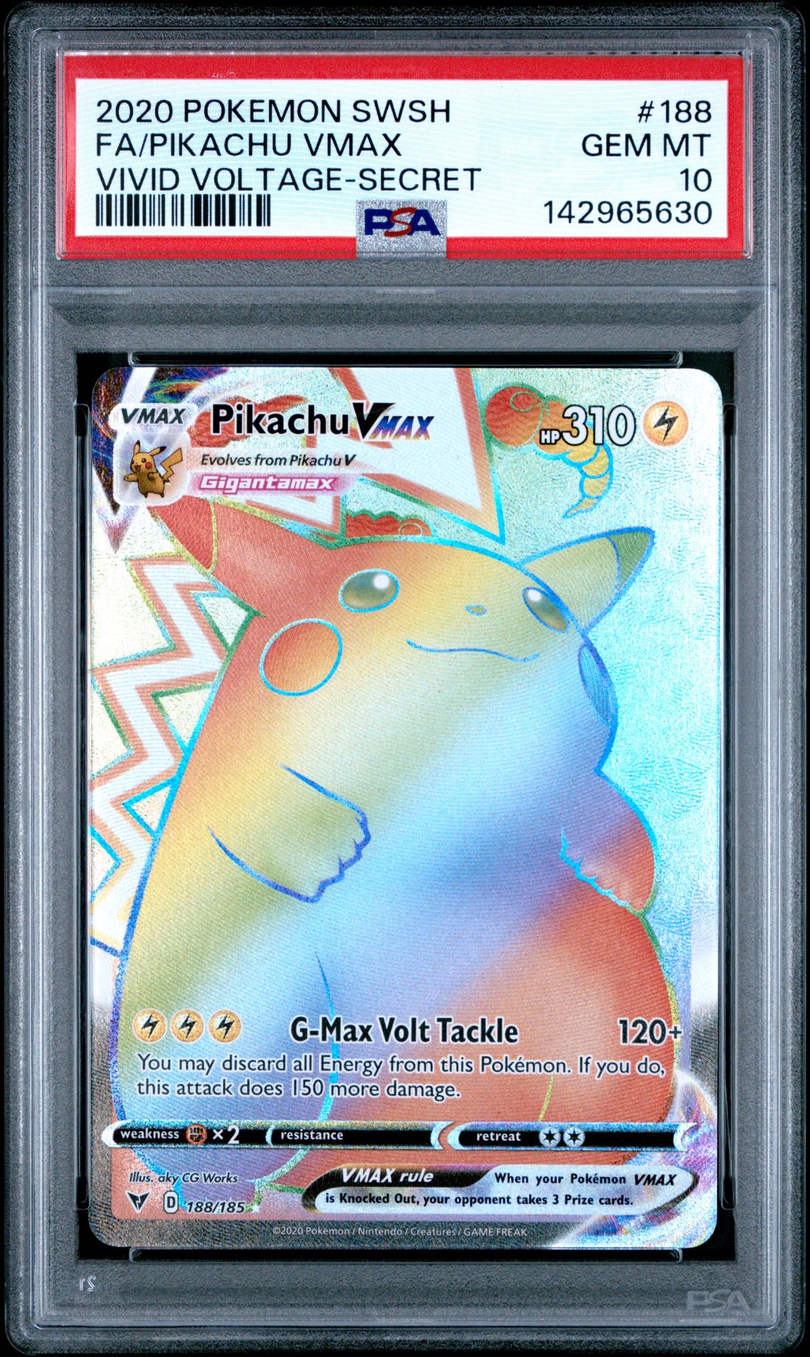 2020 Pokemon Sword & Shield Vivid Voltage Fa/Pikachu Vmax #188 (Vivid Voltage-Secret) Gem Mt 10 front