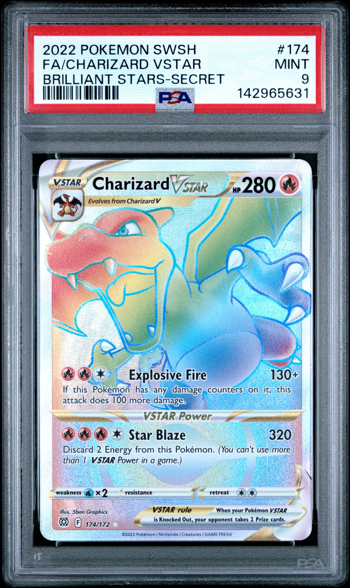 2022 Pokemon Sword & Shield Brilliant Stars Fa/Charizard Vstar #174 (Brilliant Stars-Secret) Mint 9 front
