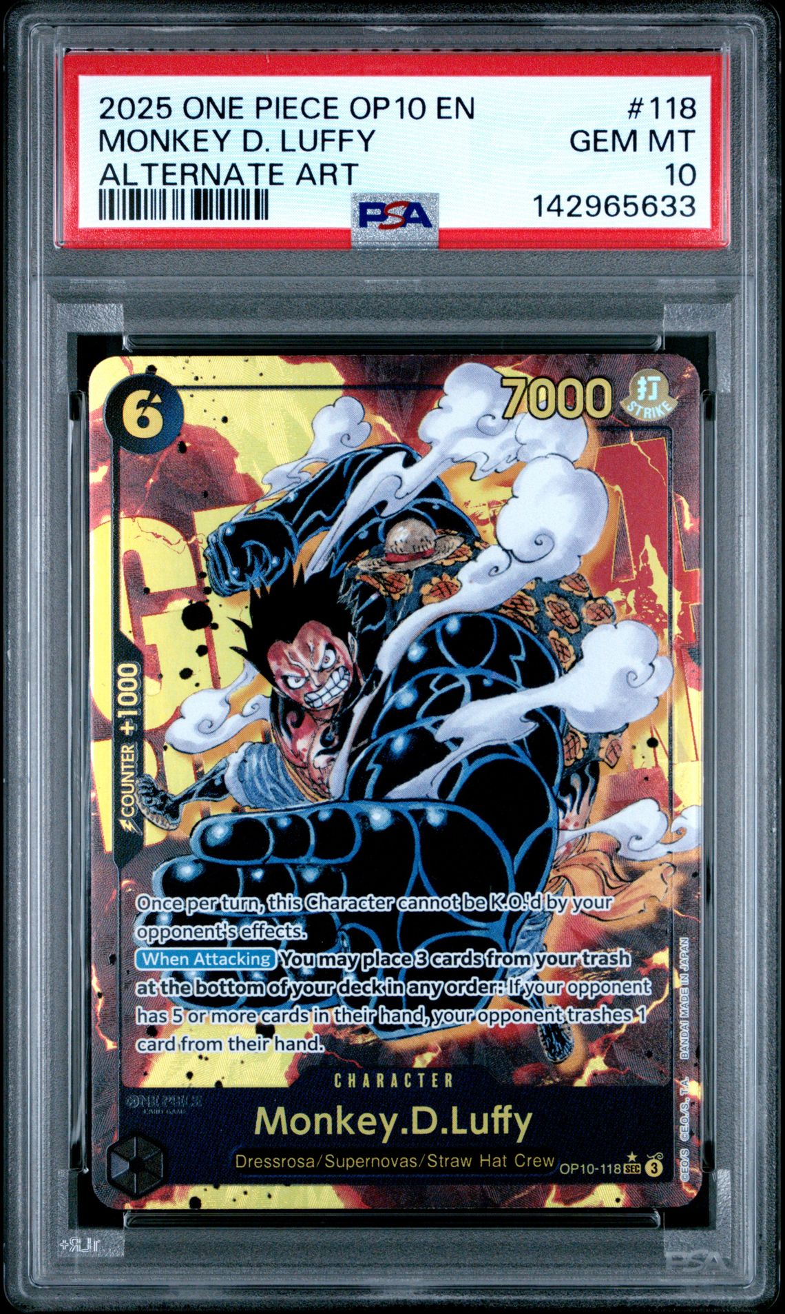 2025 One Piece Op10-Royal Blood Monkey D. Luffy #118 (Alternate Art) Gem Mt 10 front