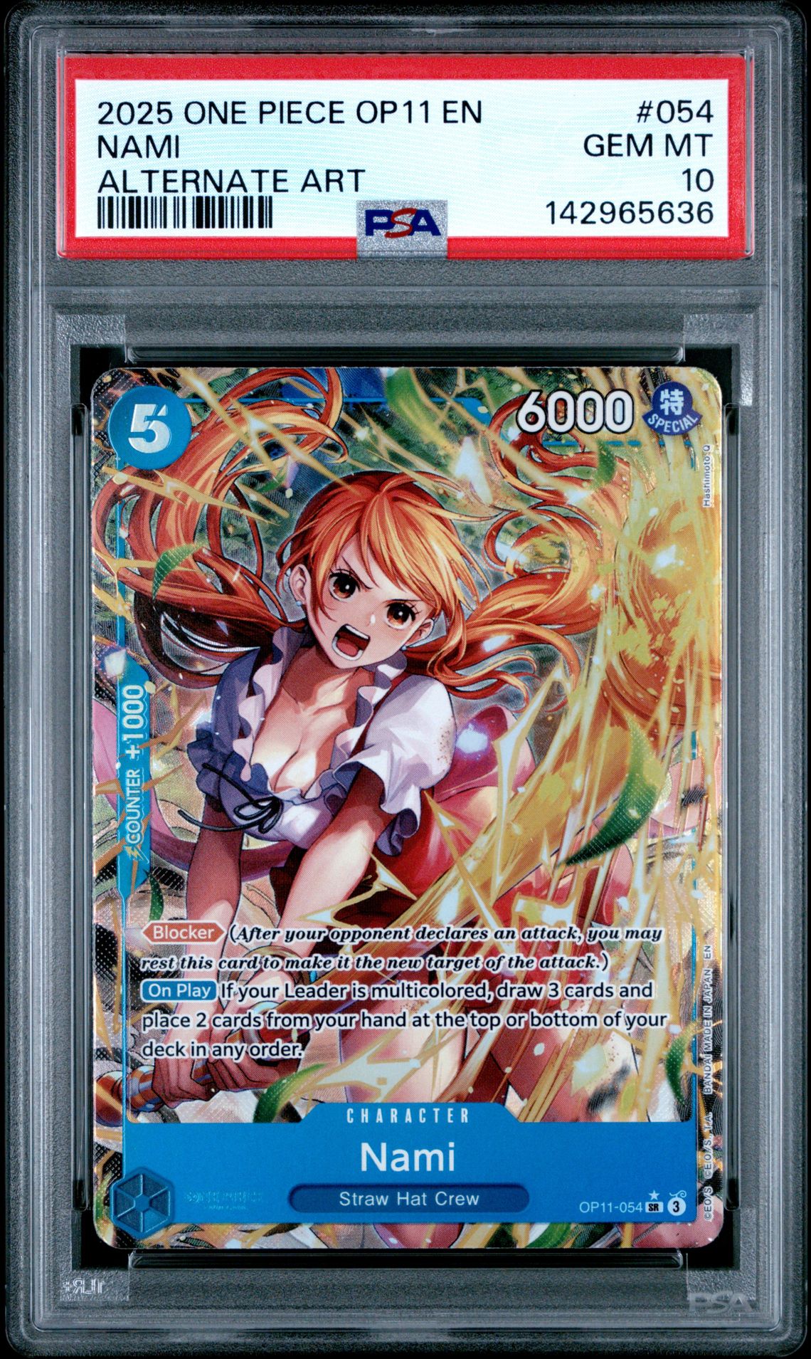 2025 One Piece Op11-A Fist Of Divine Speed Nami #054 (Alternate Art) Gem Mt 10 front