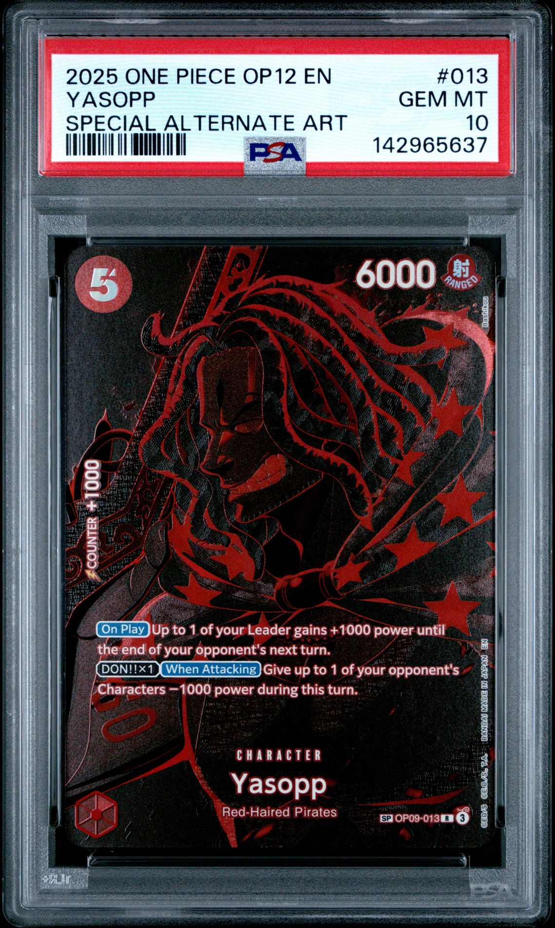 2025 One Piece Op12-Legacy Of The Master Yasopp #013 (Special Alternate Art) Gem Mt 10 front