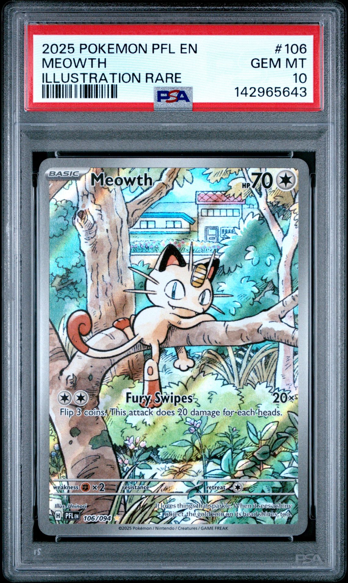 2025 Pokemon Pfl En-Phantasmal Flames Meowth #106 (Illustration Rare) Gem Mt 10 front