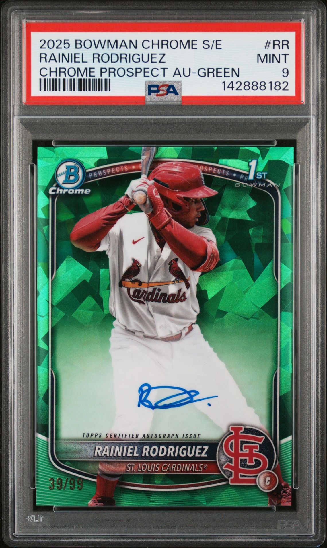 2025 Bowman Chrome Sapphire Edition Chrome Prospects Autographs Rainiel Rodriguez #Rr (Chrome Prospect Au-Green) Mint 9 front