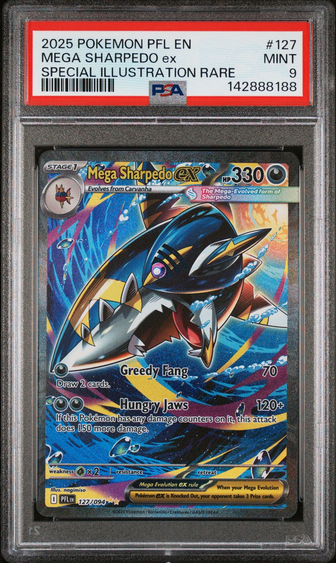 2025 Pokemon Pfl En-Phantasmal Flames Mega Sharpedo Ex #127 (Special Illustration Rare) Mint 9 front