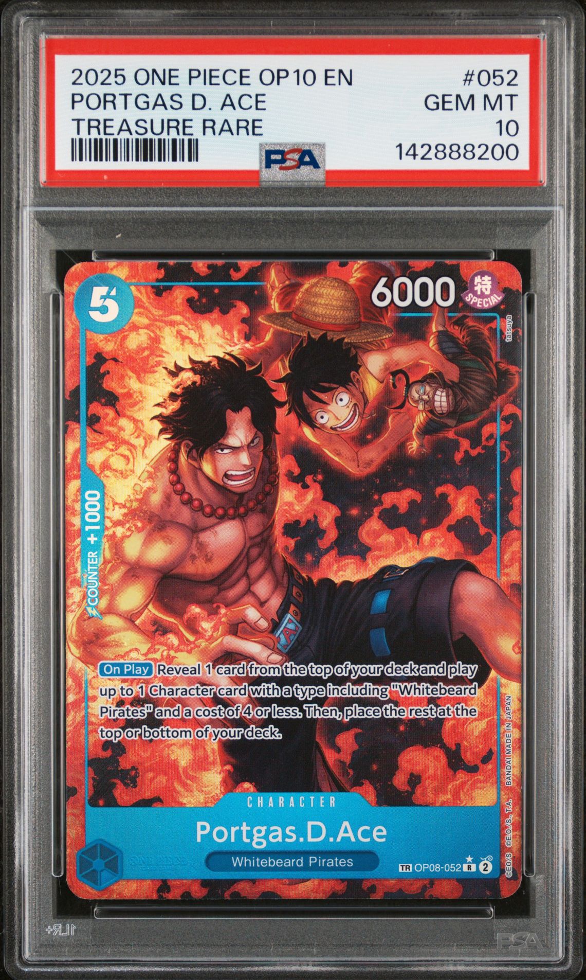 2025 One Piece Op10-Royal Blood Portgas D. Ace #052 (Treasure Rare) Gem Mt 10 front