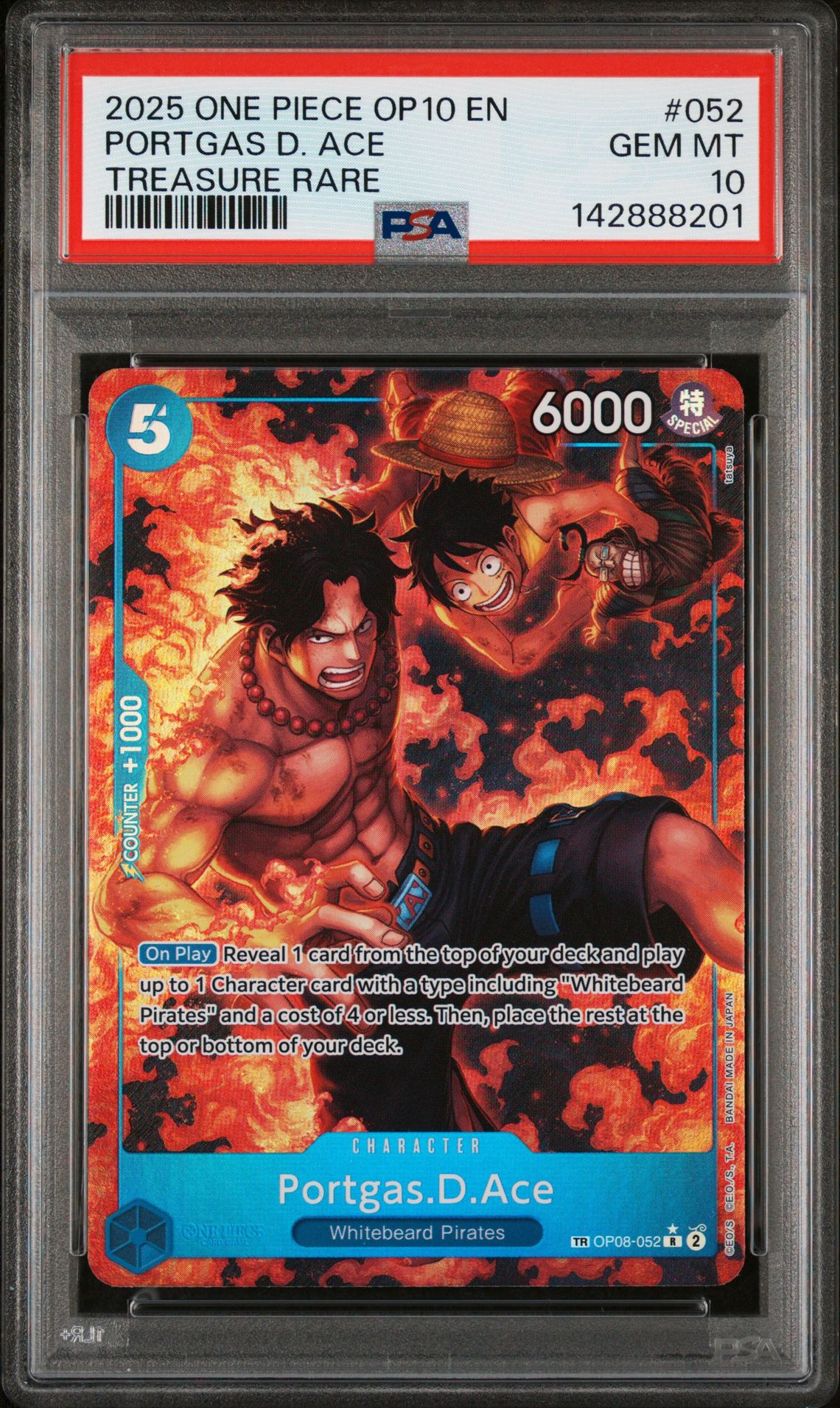 2025 One Piece Op10-Royal Blood Portgas D. Ace #052 (Treasure Rare) Gem Mt 10 front