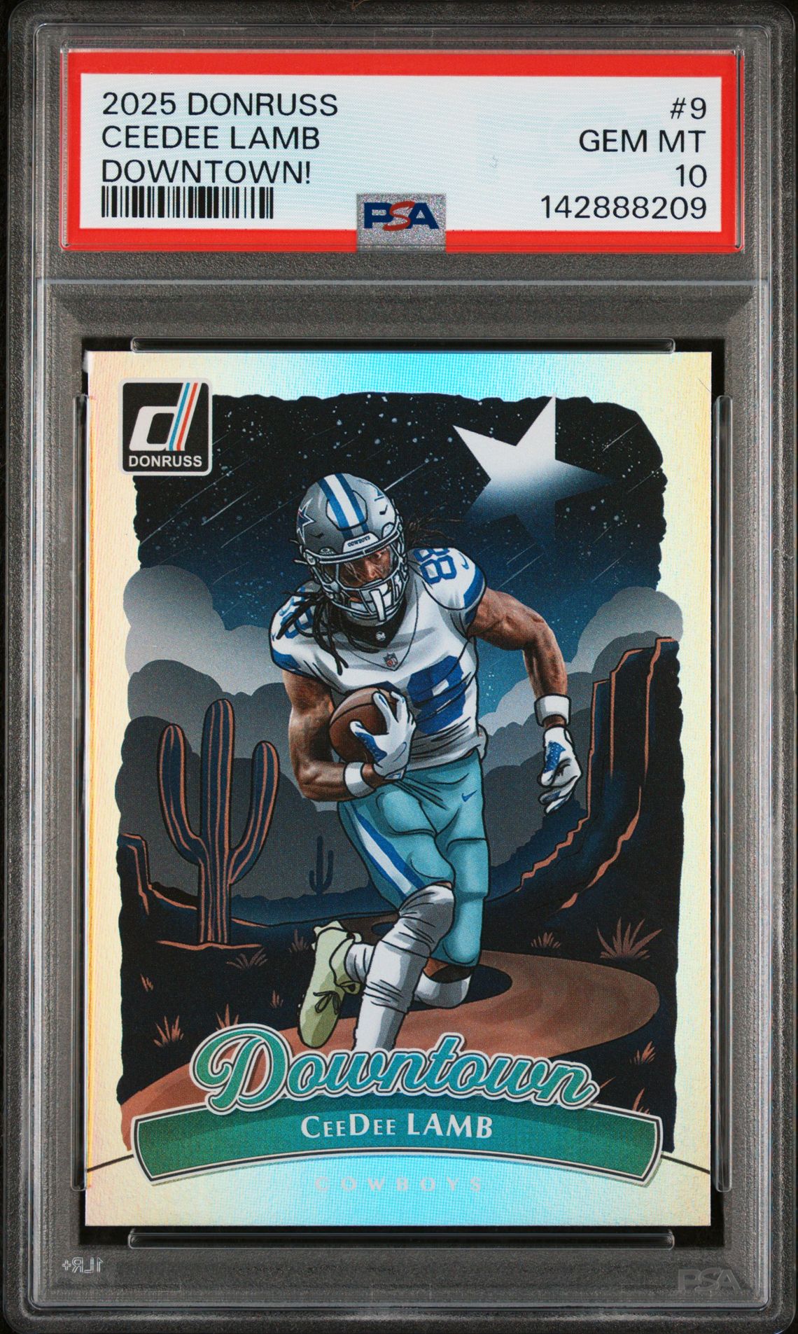 2025 Panini Donruss Downtown Ceedee Lamb #9 Gem Mt 10 front view - PSA graded GEM MT 10