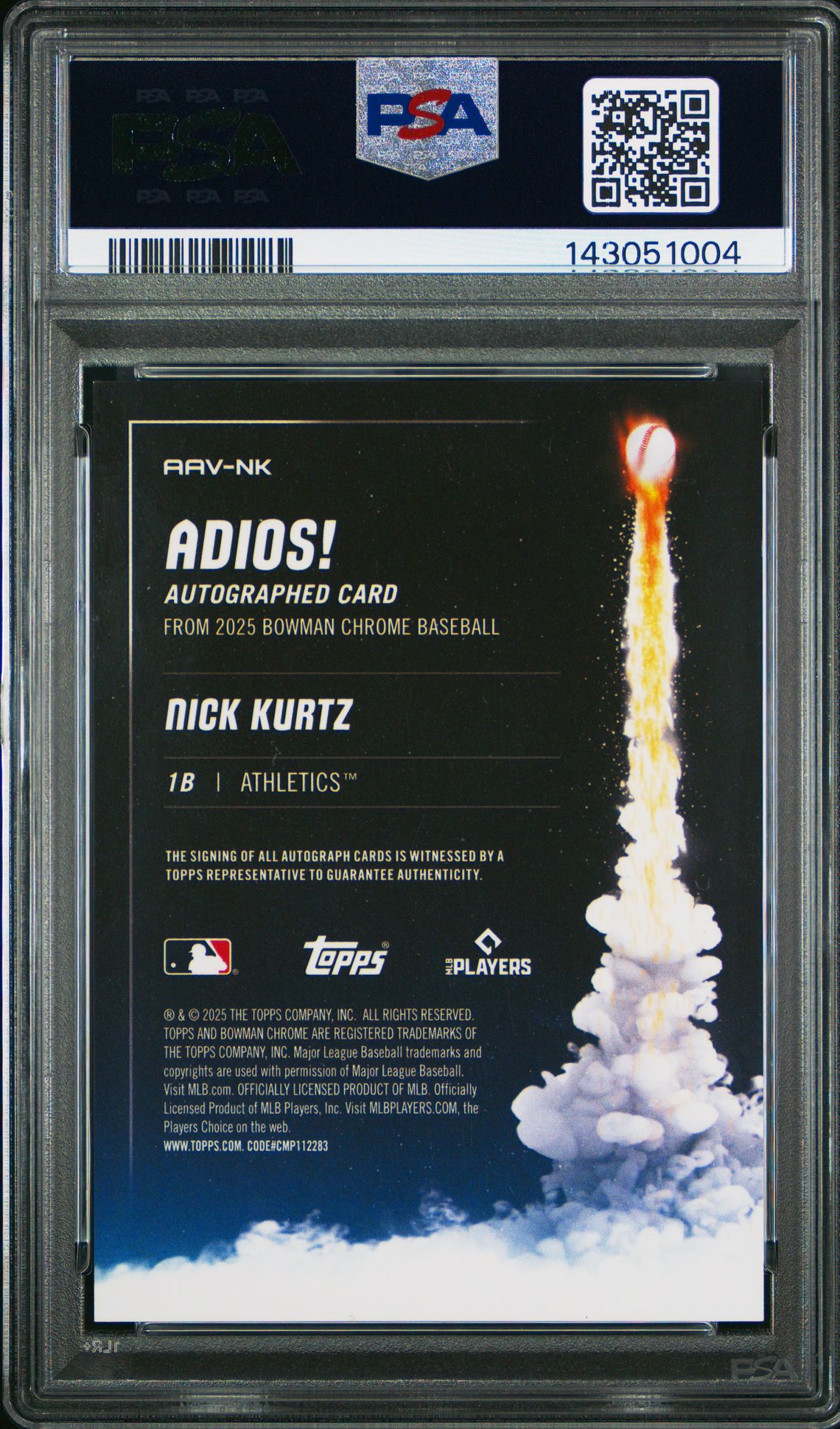 2025 Bowman Chrome Adios Autographs Nick Kurtz #Aav-Nk (Adios Auto-Gold Mini Dia) Gem Mt 10 back