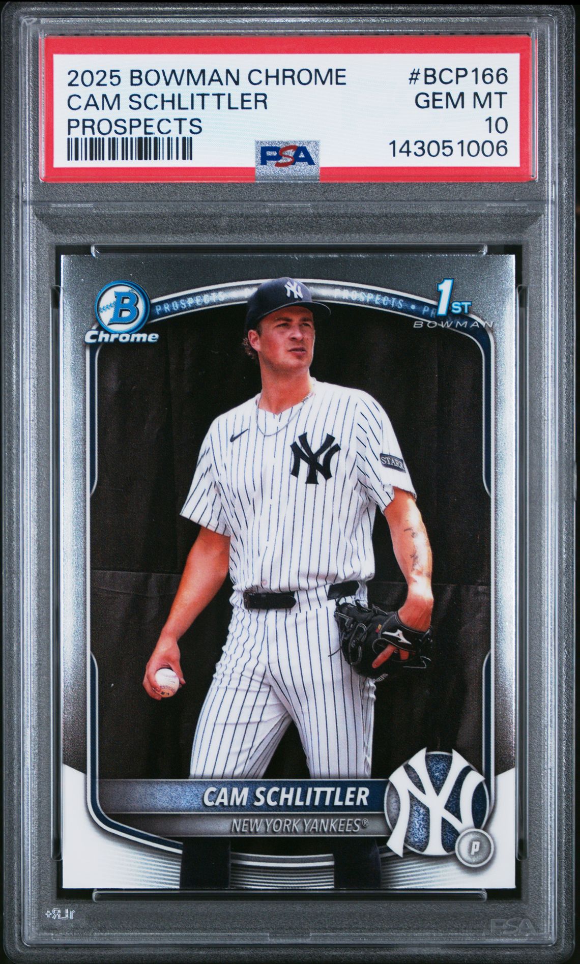 2025 Bowman Chrome Prospects Cam Schlittler #Bcp166 (Prospects) Gem Mt 10 front