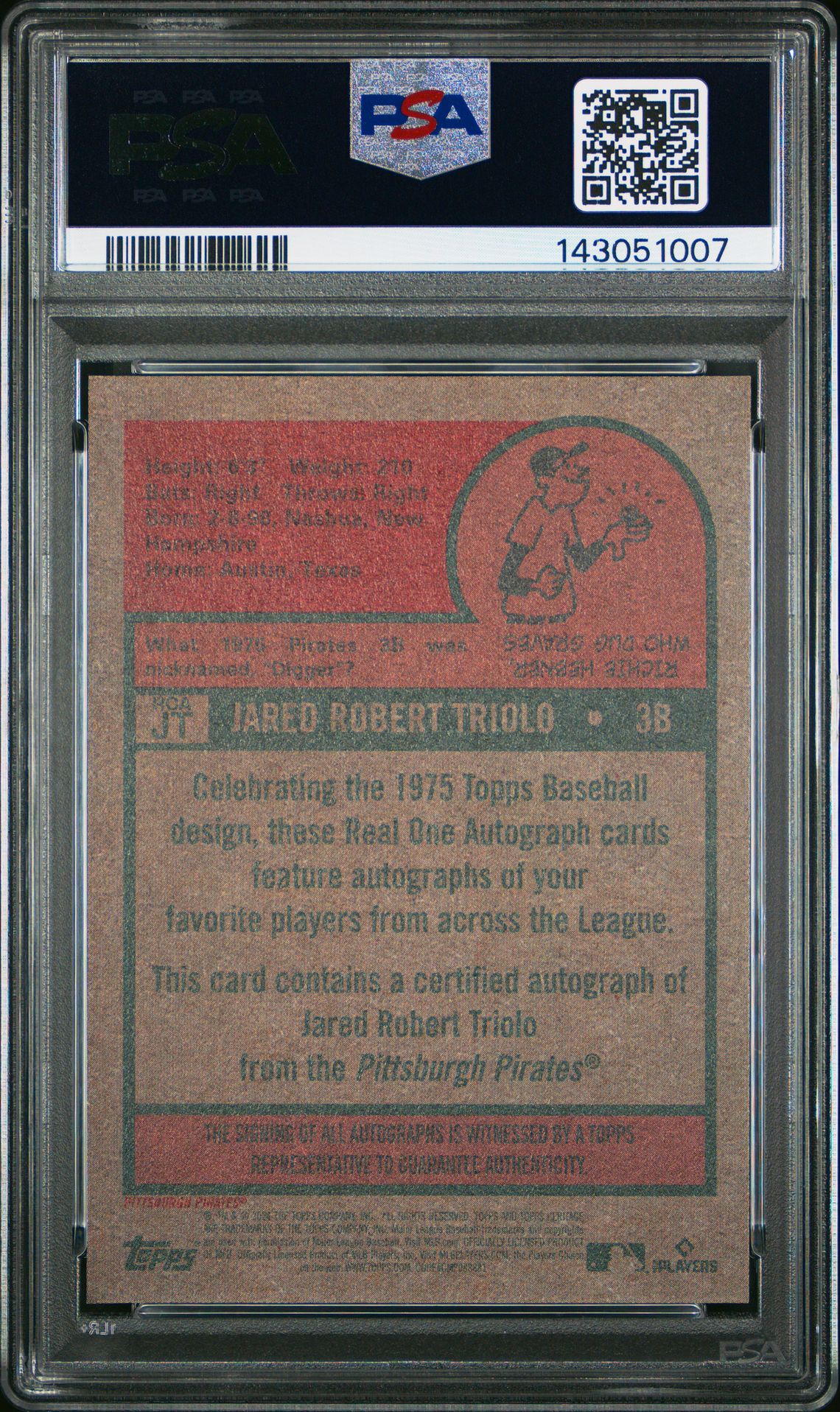 2024 Topps Heritage Real One Autographs Jared Triolo #Roajt (Real One Autograph) Gem Mt 10 back