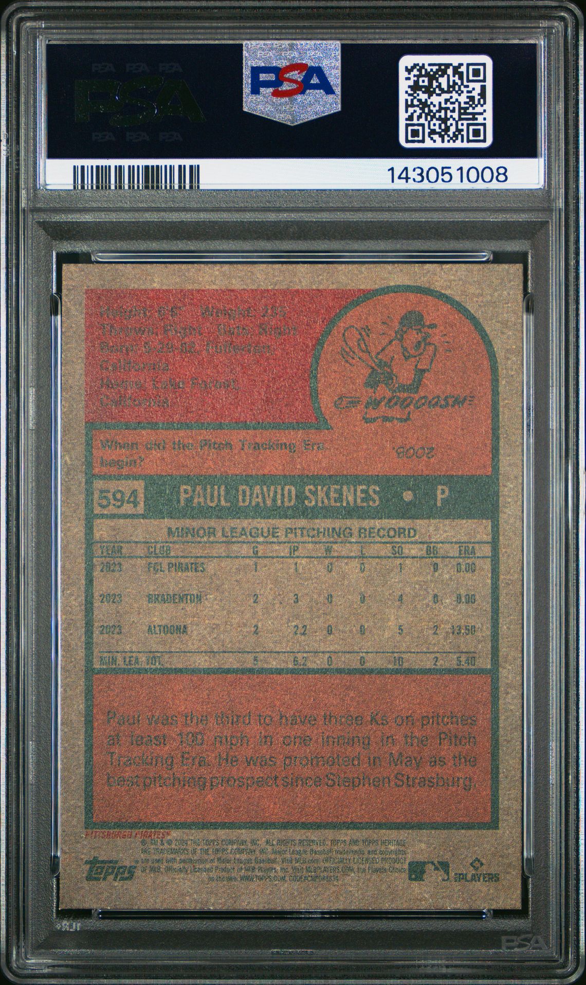 2024 Topps Heritage Paul Skenes #594 Gem Mt 10 back