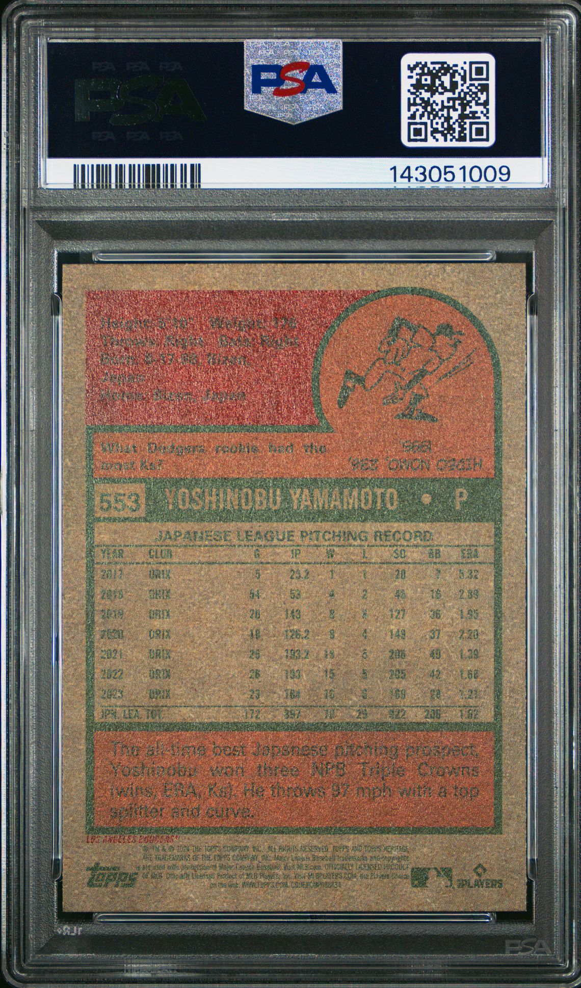 2024 Topps Heritage Yoshinobu Yamamoto #553 Gem Mt 10 back