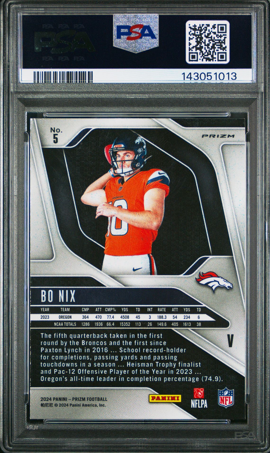 2024 Panini Prizm Rookie Variation Bo Nix #5 Mint 9 back