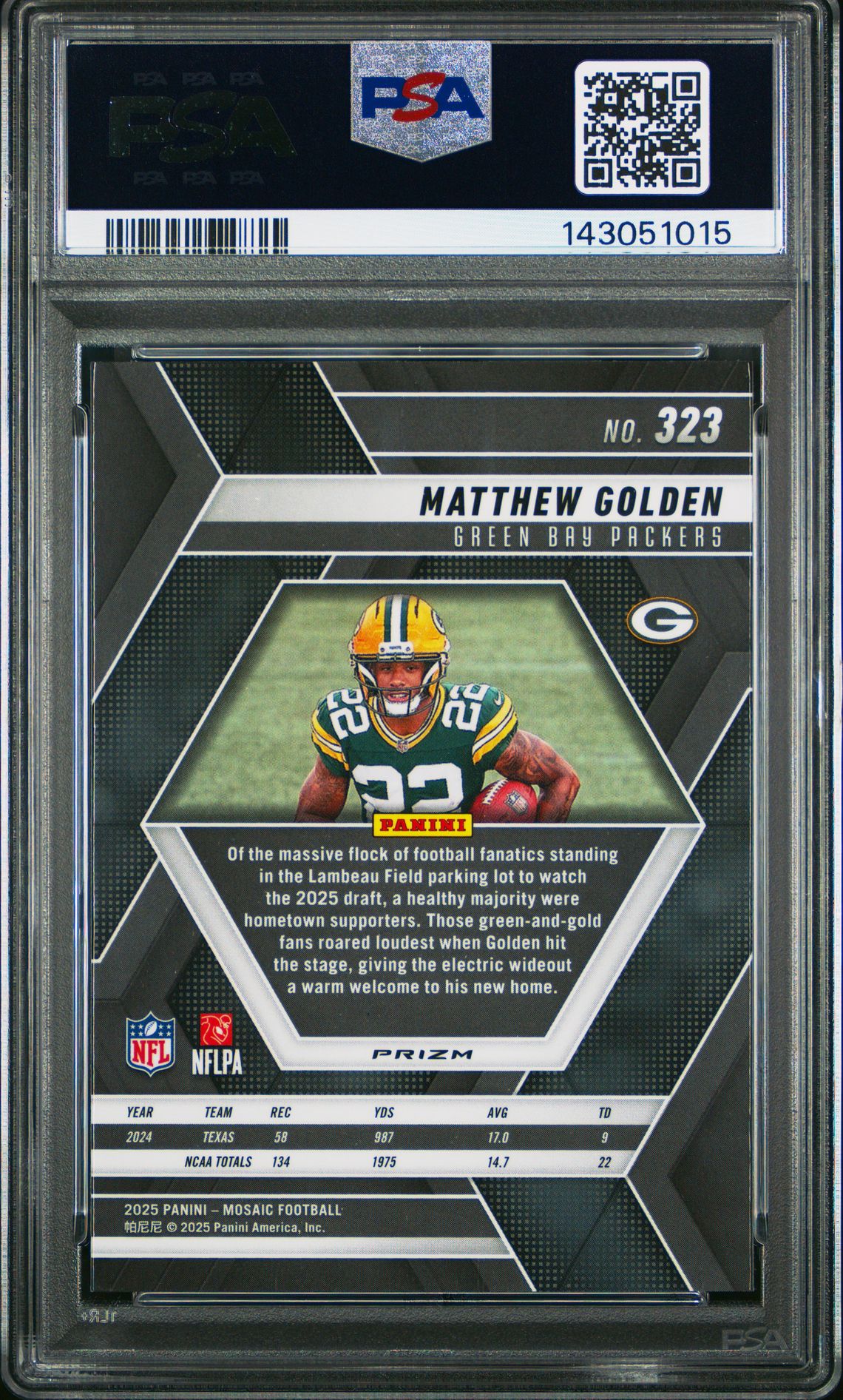 2025 Panini Mosaic Matthew Golden #323 (Red & Green Choice) Mint 9 back
